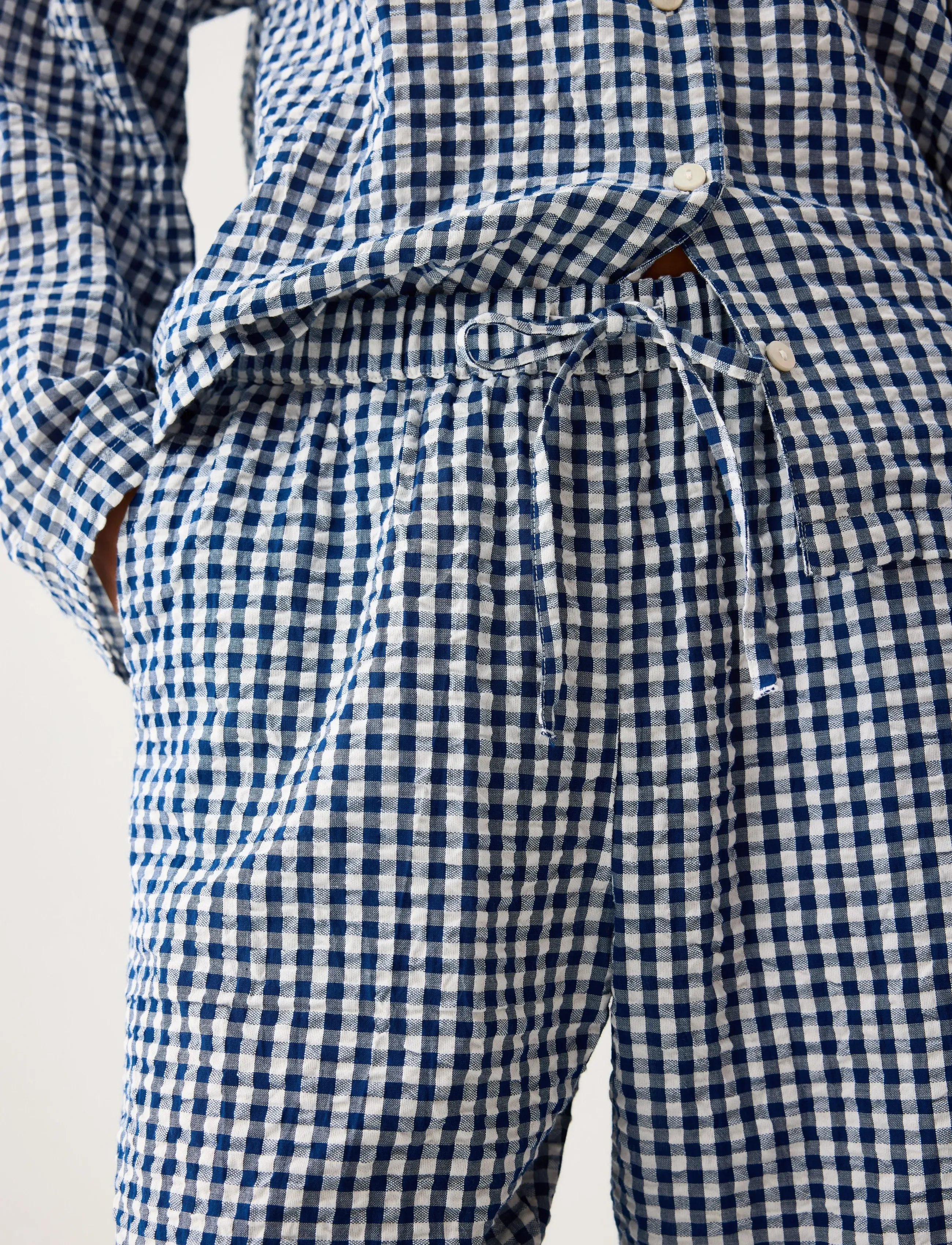Lindex - Trousers pyjama seersucker - natbukser - dark blue - 4