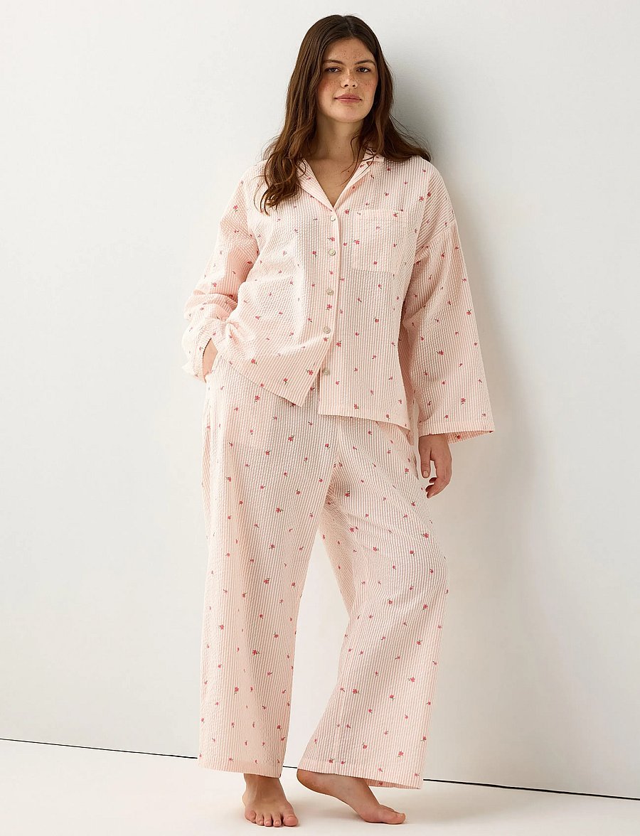 Lindex - Trousers pyjama seersucker - pyjamahosen - light coral - 0