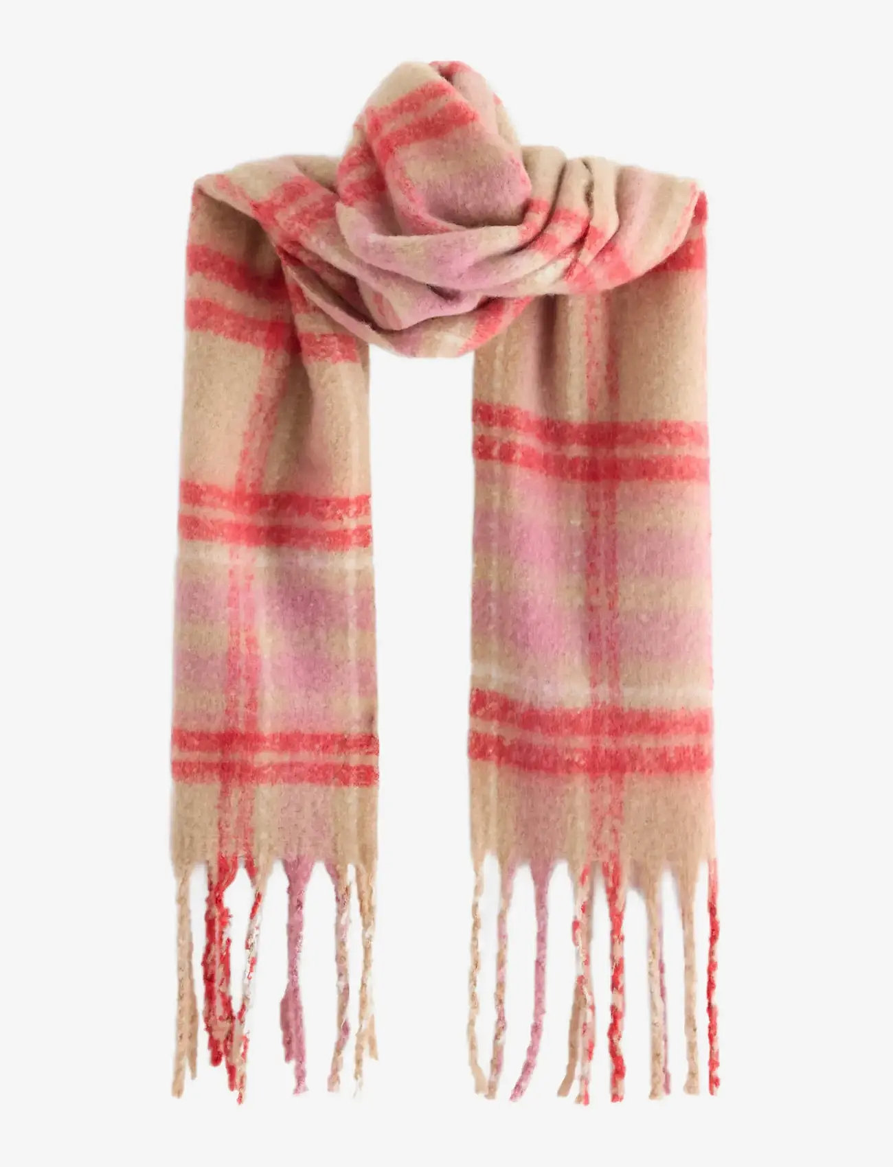Lindex - Scarf big fringe check wool Ve - halstørklæder - dusty pink - 0