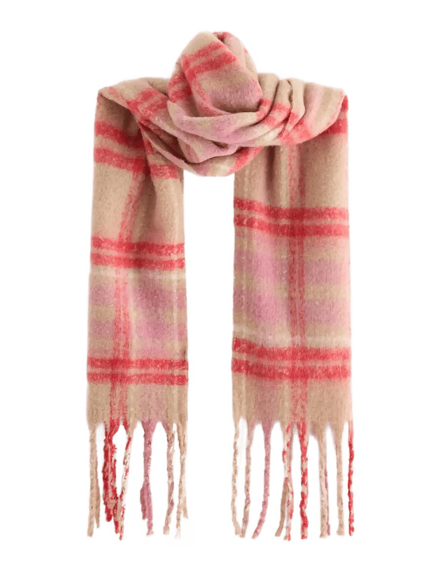 Lindex - Scarf big fringe check wool Ve - halsdukar - dusty pink - 0