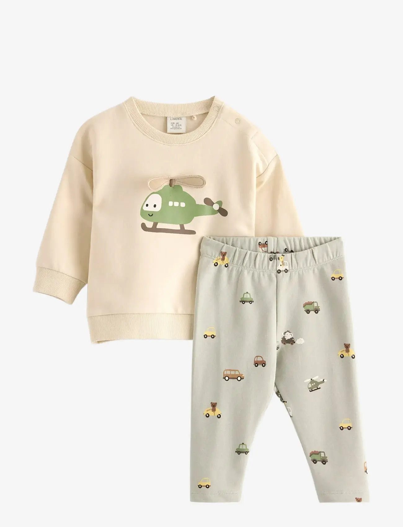 Lindex - Set Sweater Leggings Vehicle - set med långärmad t-shirt - light beige - 0