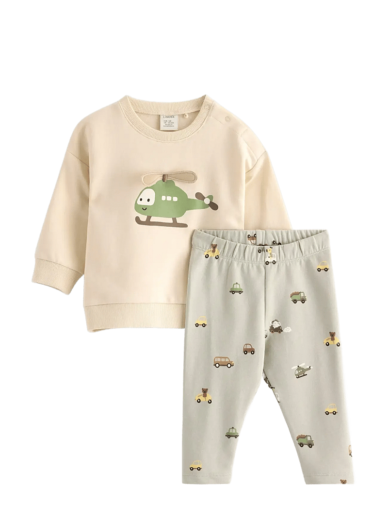 Lindex - Set Sweater Leggings Vehicle - set med långärmad t-shirt - light beige - 0