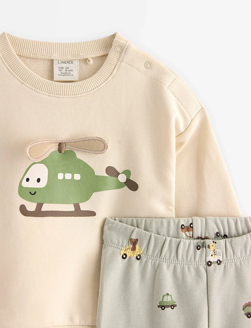 Lindex - Set Sweater Leggings Vehicle - set med långärmad t-shirt - light beige - 2