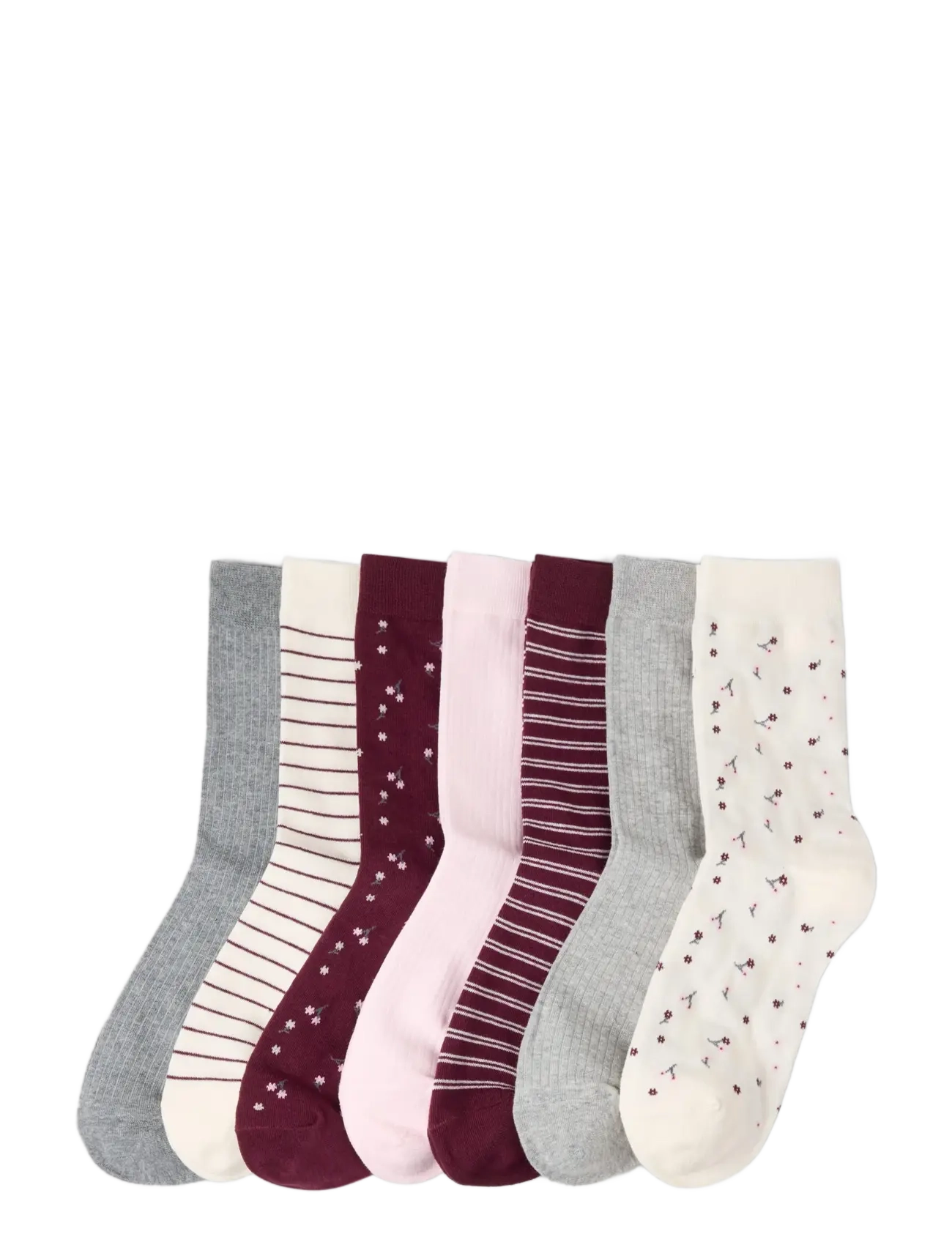Sock 7 p floral stripe - DARK DUSTY RED