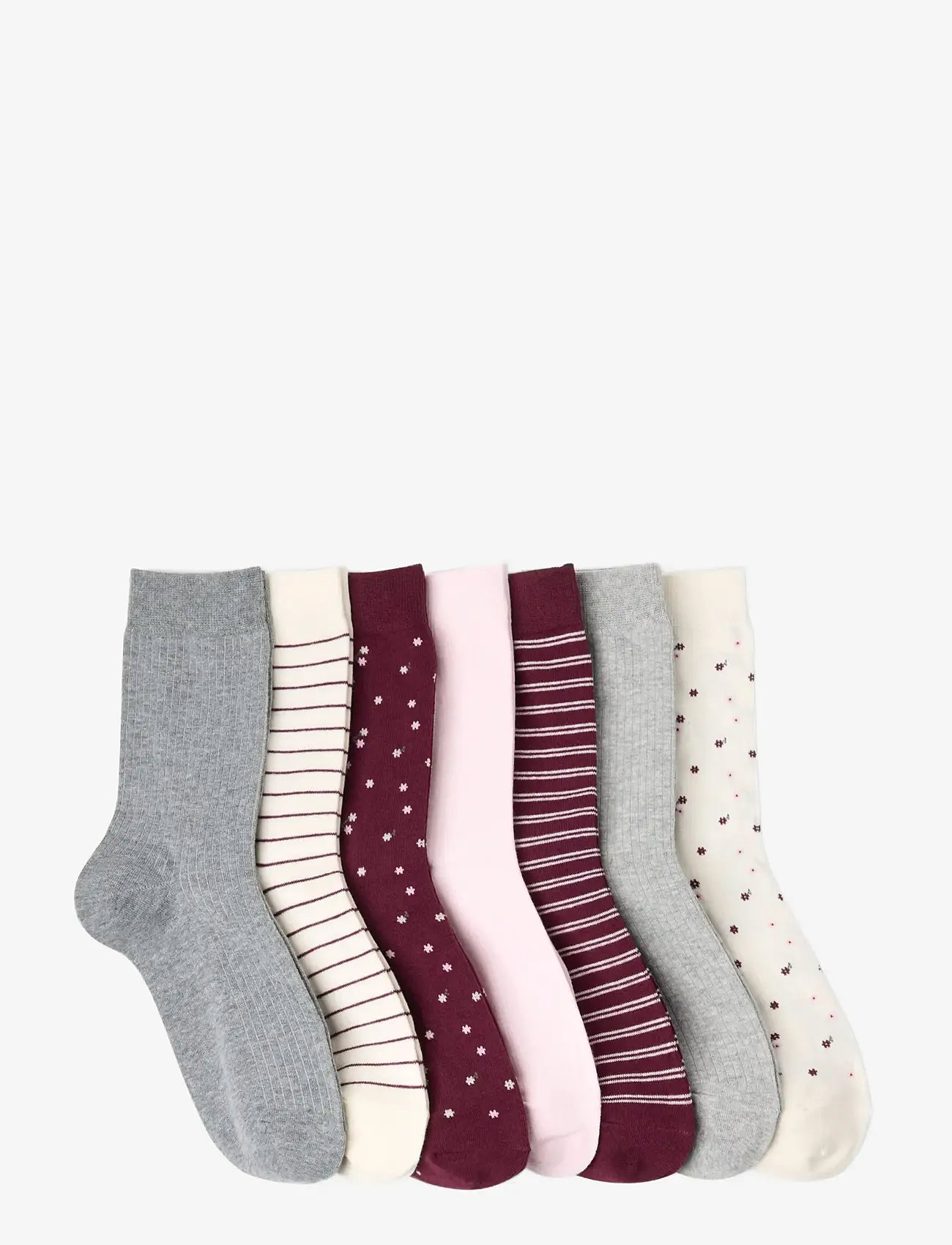 Lindex - Sock 7 p floral stripe - dark dusty red - 1