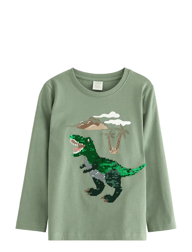 Lindex - Top LS Dino Flip Sequin - pikkade varrukatega t-särgid - light khaki - 1