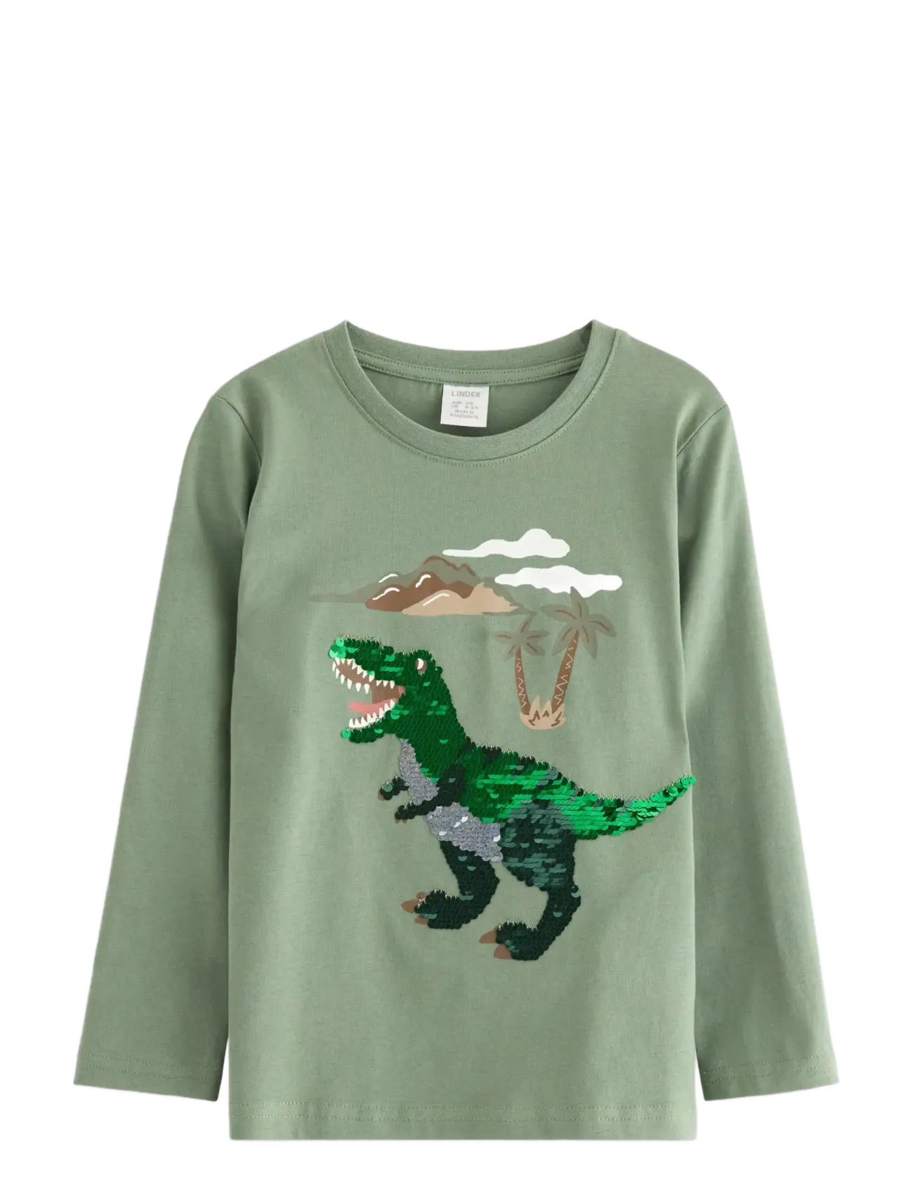 Lindex Top LS Dino Flip Sequin - Shop efter størrelse - LIGHT KHAKI / green