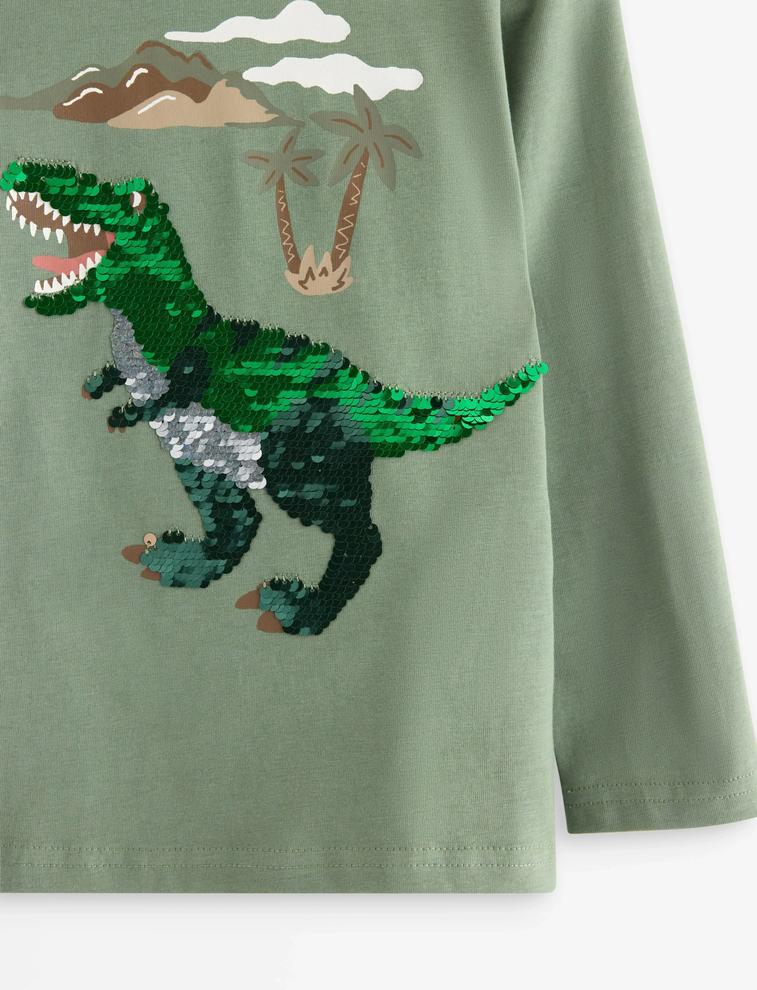 Lindex - Top LS Dino Flip Sequin - light khaki - 5