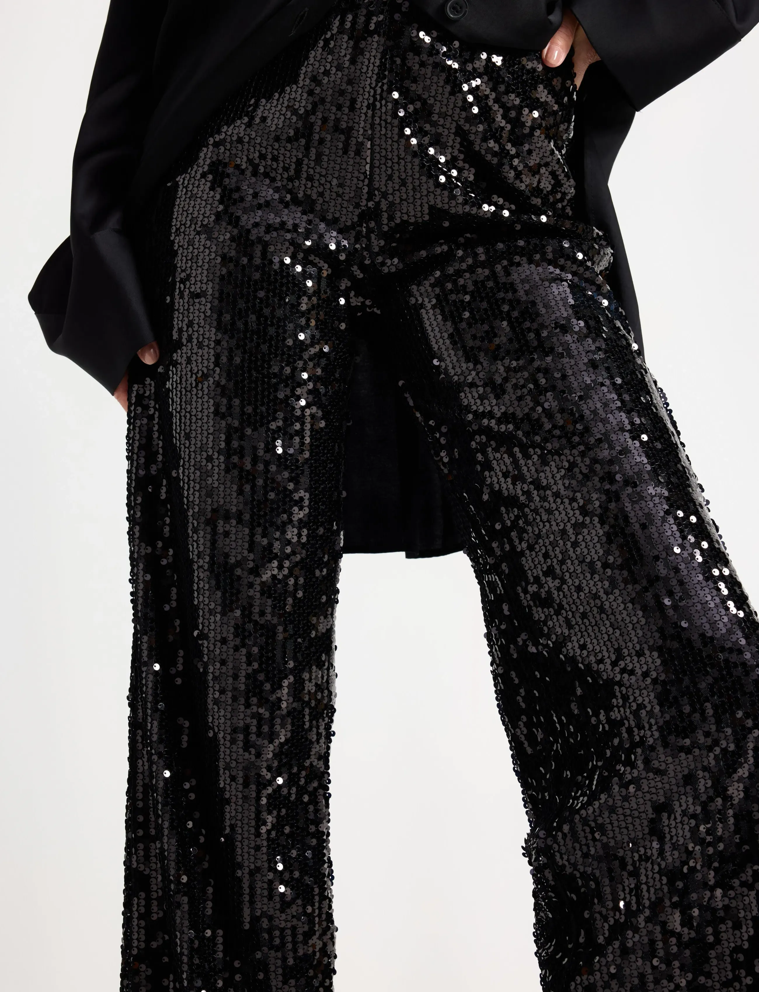 Lindex - Trouser sequin - sirge säärega püksid - black - 4