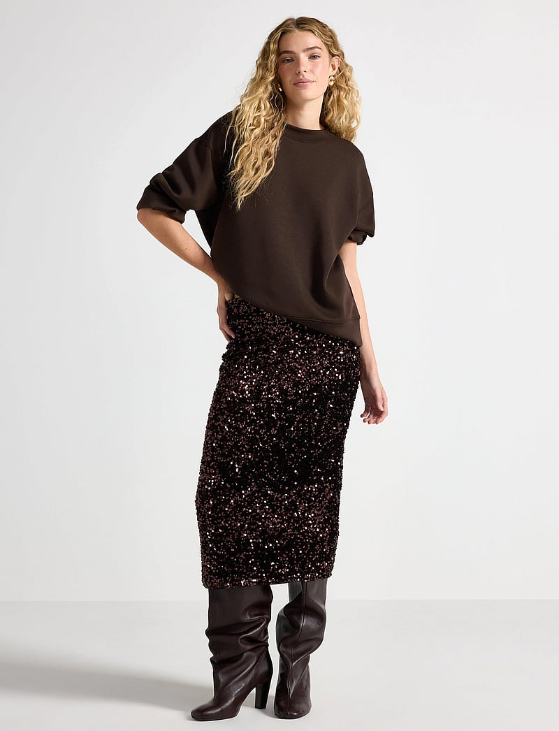 Lindex - Midikjol med paljetter - paljettkjolar - brown - 0