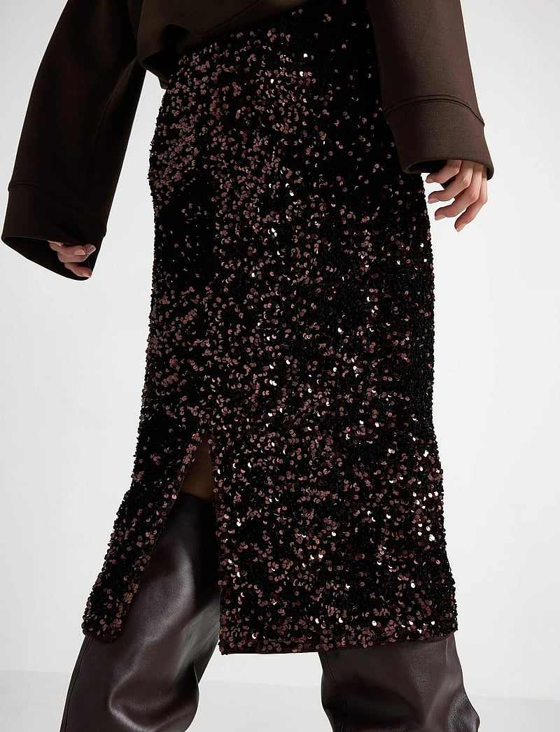 Lindex - Midikjol med paljetter - paljettkjolar - brown - 4