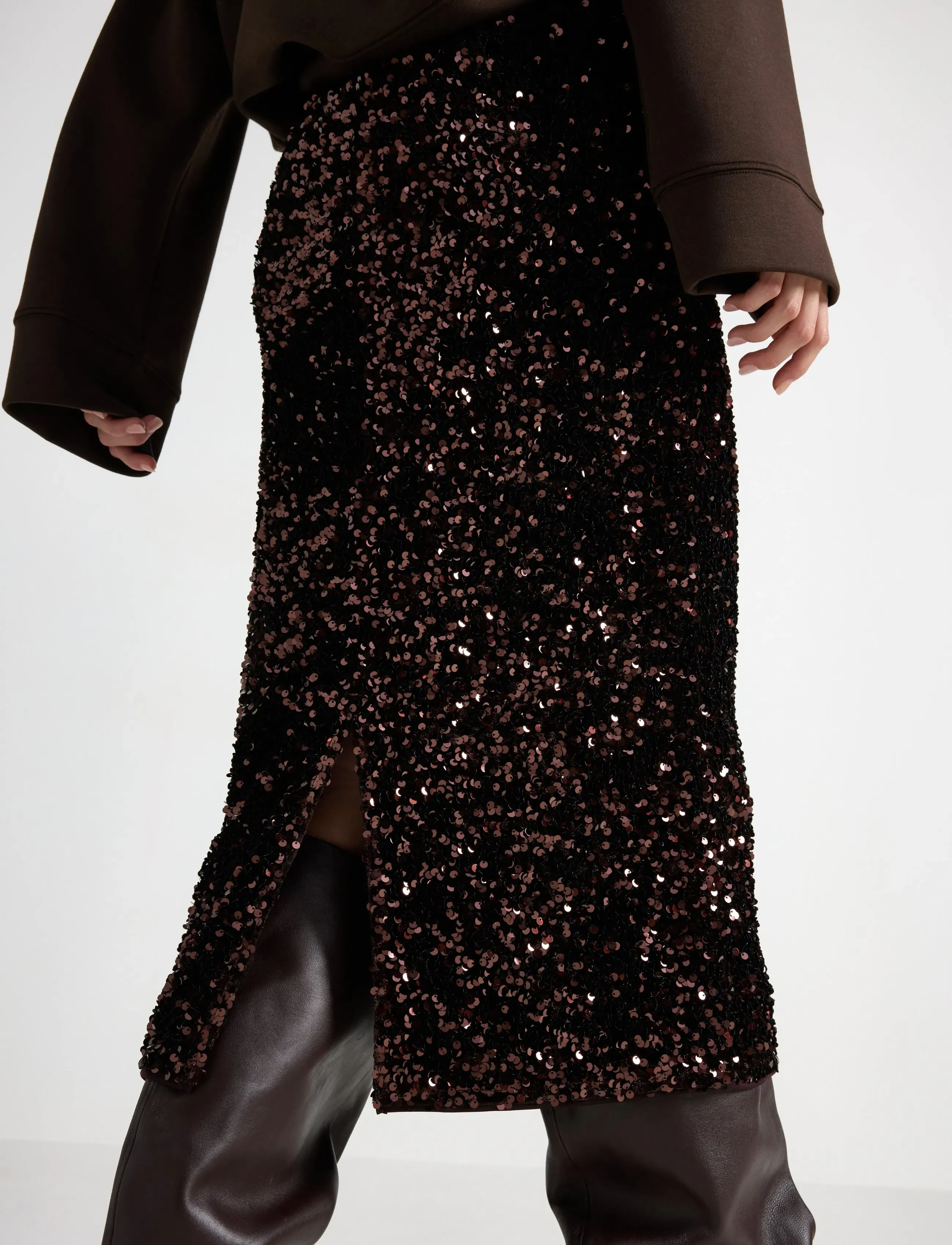 Lindex - Midikjol med paljetter - midiskjørt - brown - 4