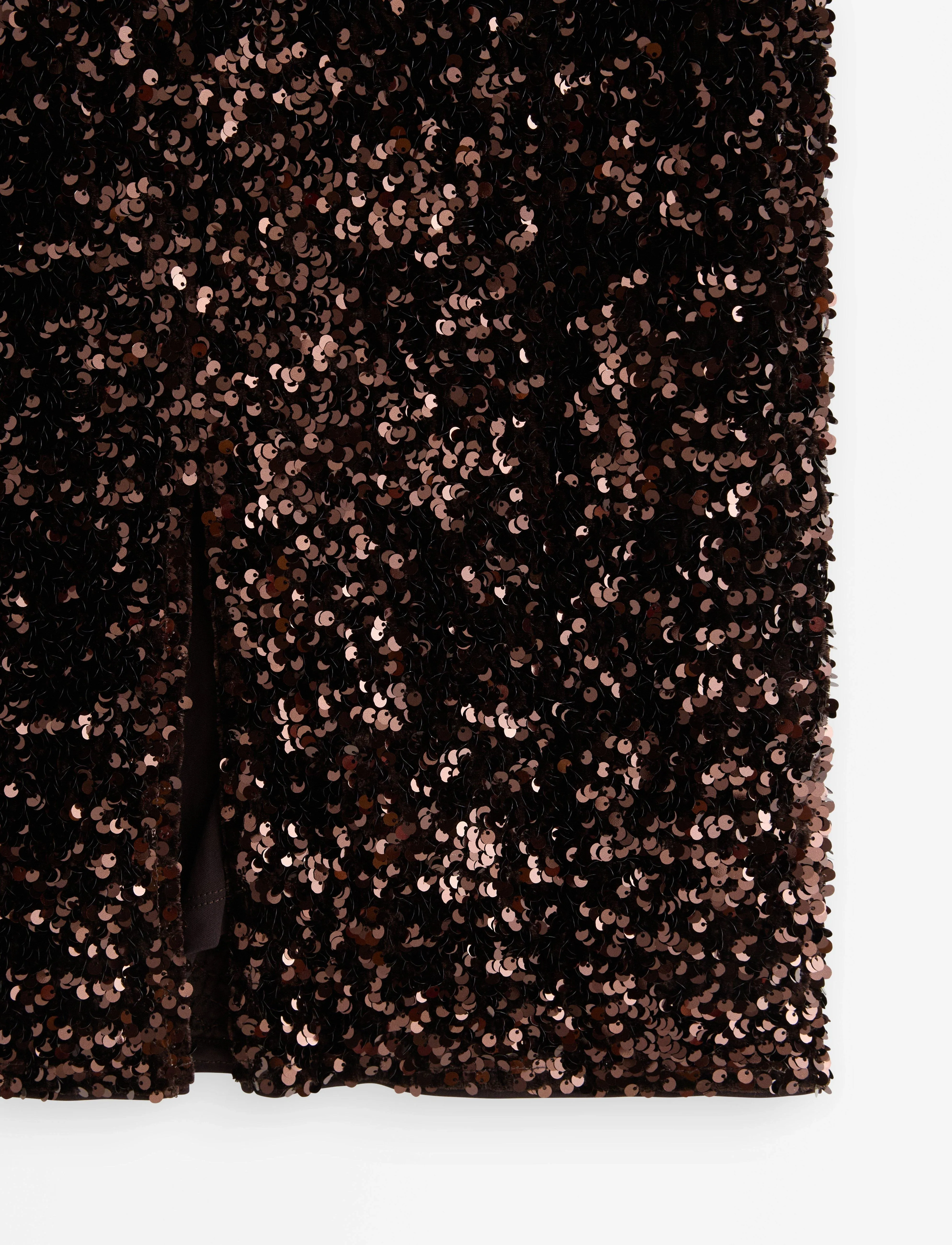 Lindex - Midikjol med paljetter - midiskjørt - brown - 5