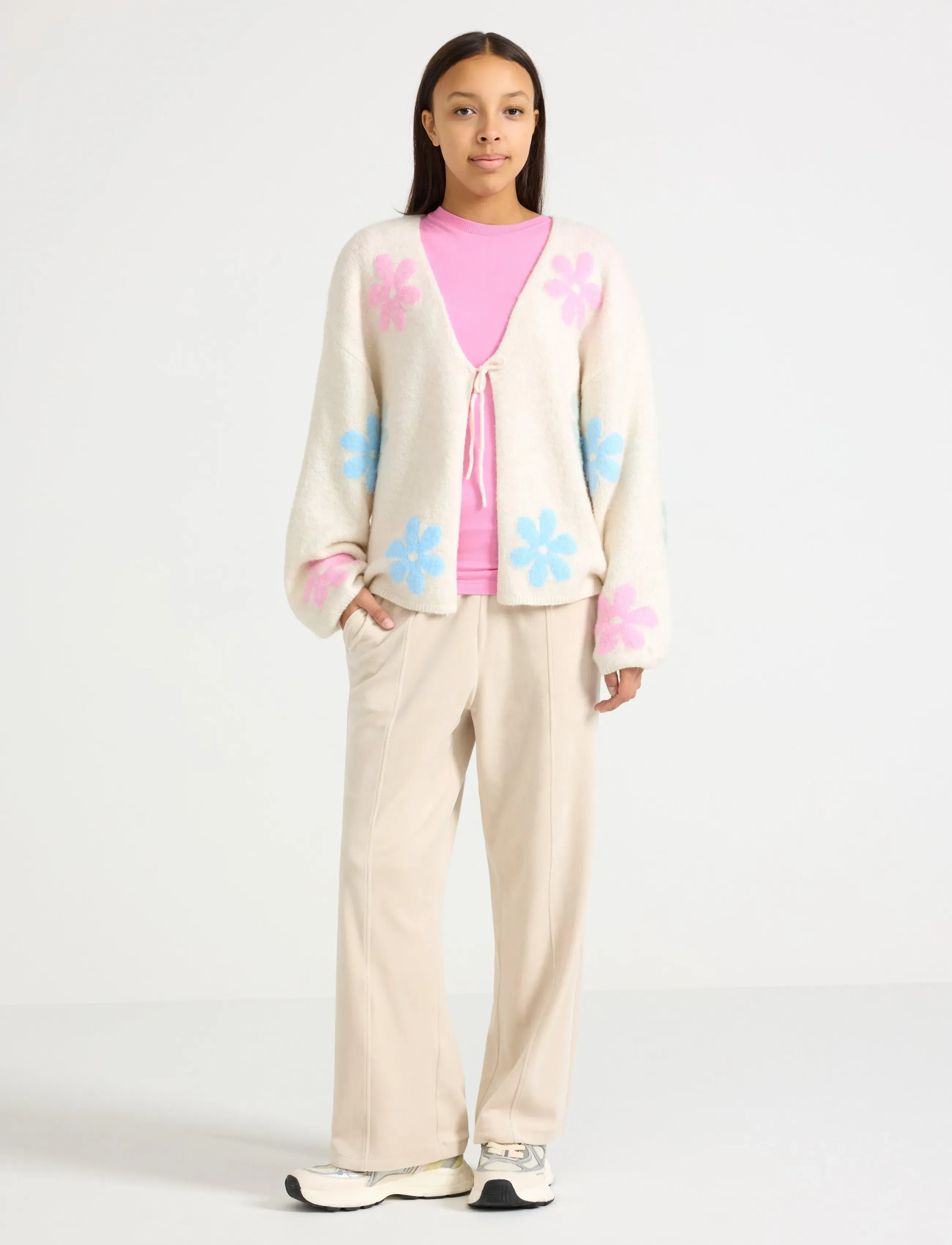 Lindex Wide Trousers In Velour, Børn, Brede Ben Velour Bukser, Cream, Str: 140