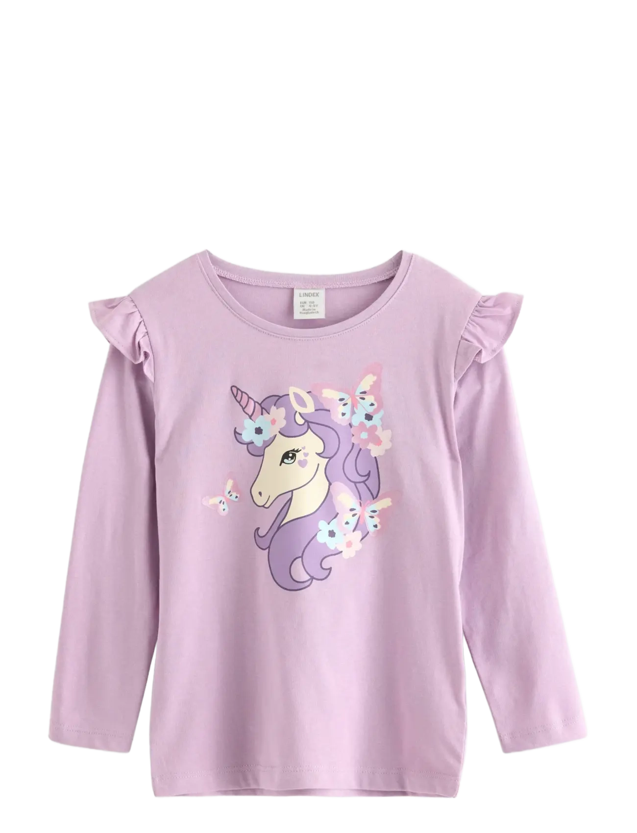 LINDEX Oberteil Ls Frill Detail Unicorn Pr Lila - 98 - Kinder