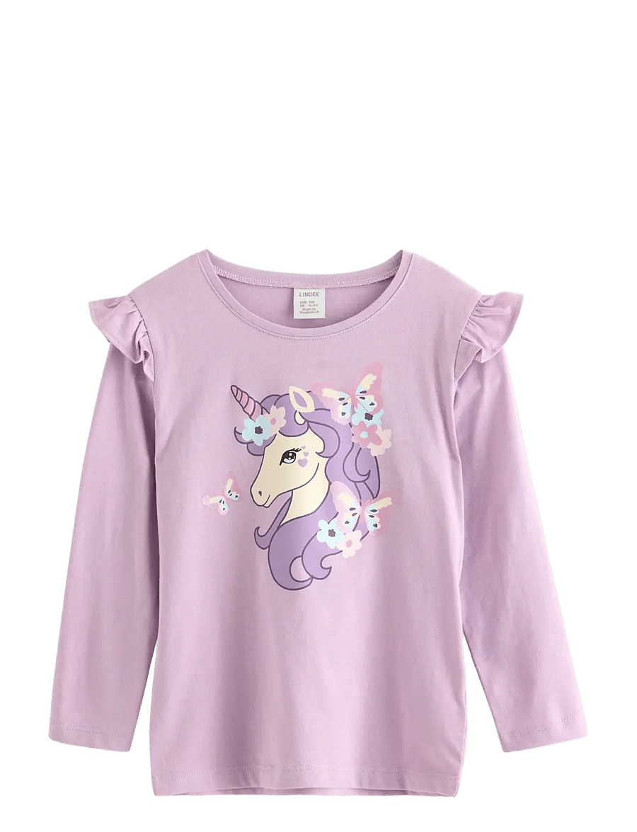 Lindex - Top ls frill detail unicorn pr - langärmelig - light lilac - 1