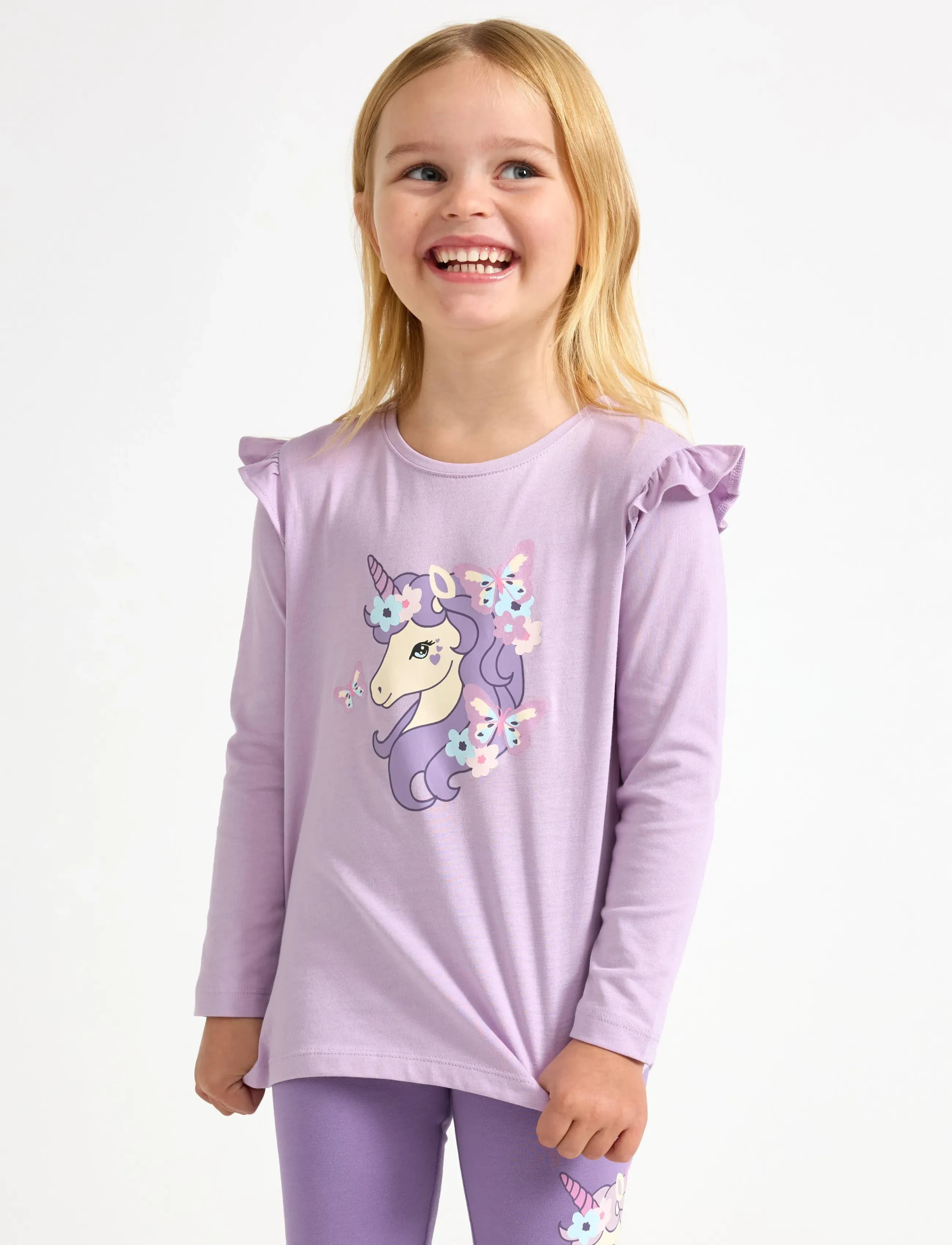 Lindex Top ls frill detail unicorn pr - Toppe og t-shirts - LIGHT LILAC / purple