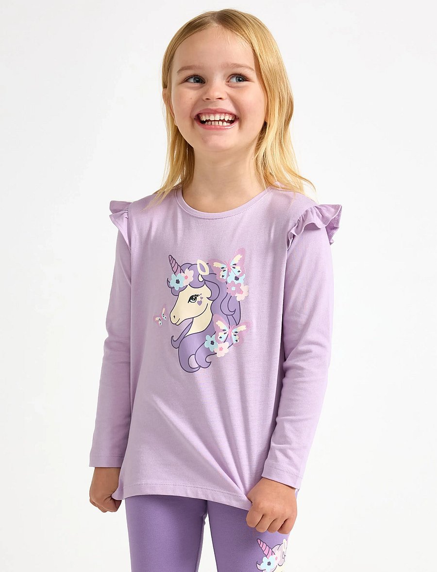 Lindex - Top ls frill detail unicorn pr - langärmelig - light lilac - 0