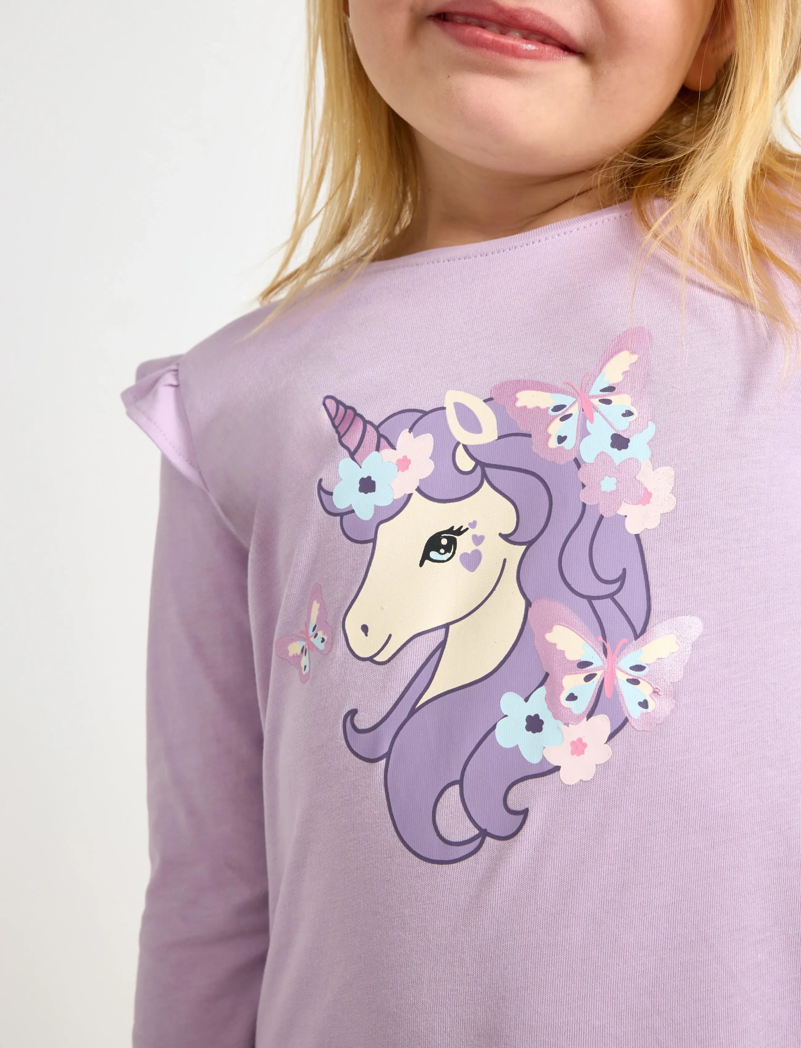 Lindex - Top ls frill detail unicorn pr - langärmelig - light lilac - 4