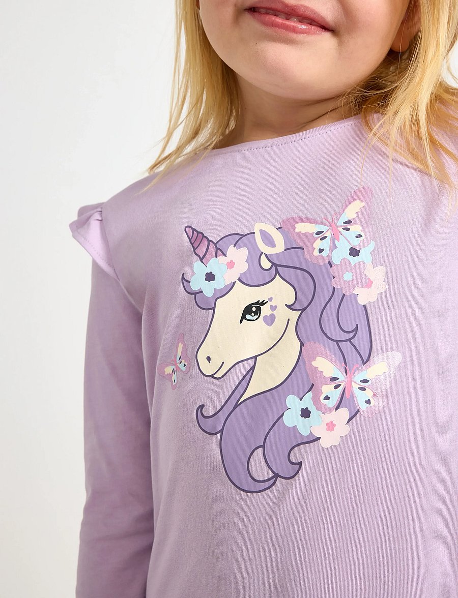 Lindex - Top ls frill detail unicorn pr - langärmelig - light lilac - 4