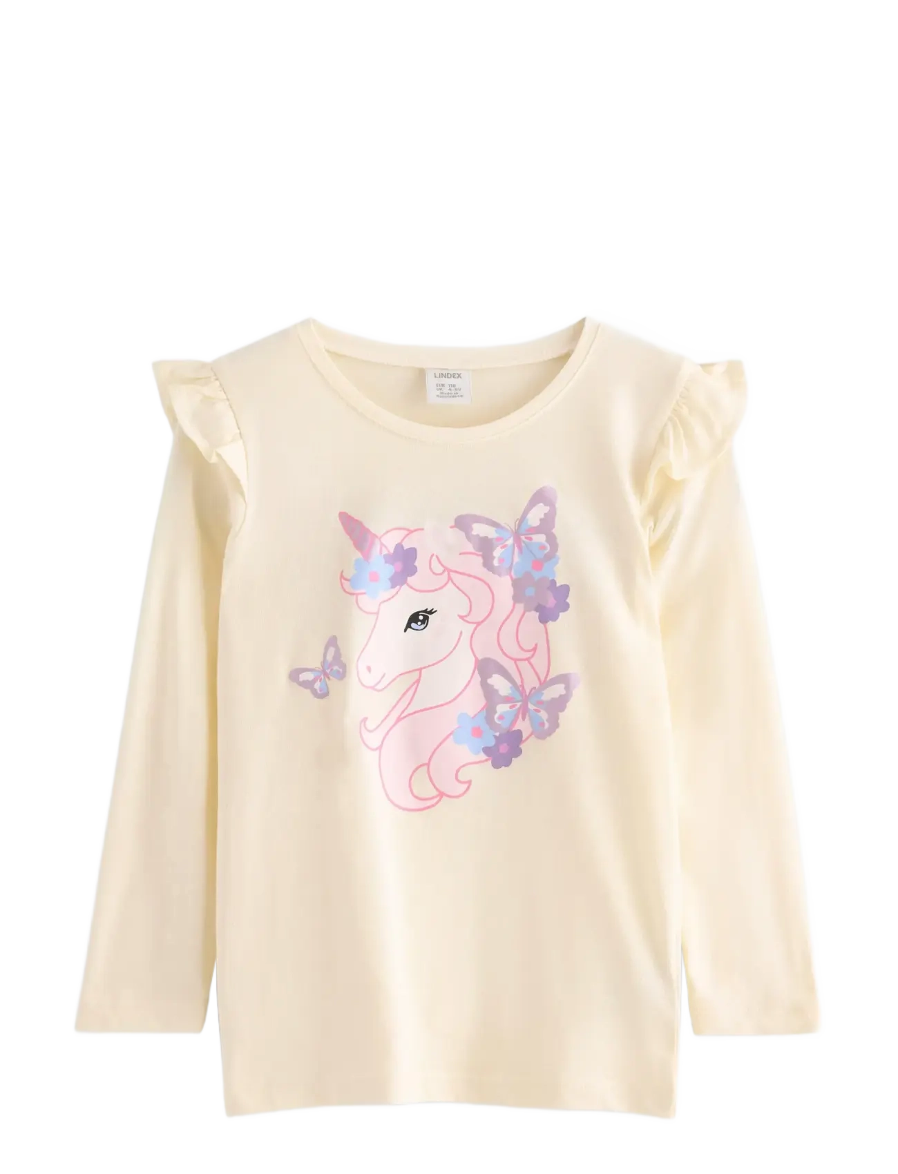 LINDEX Oberteil Ls Frill Detail Unicorn Pr Cream - 92 - Kinder