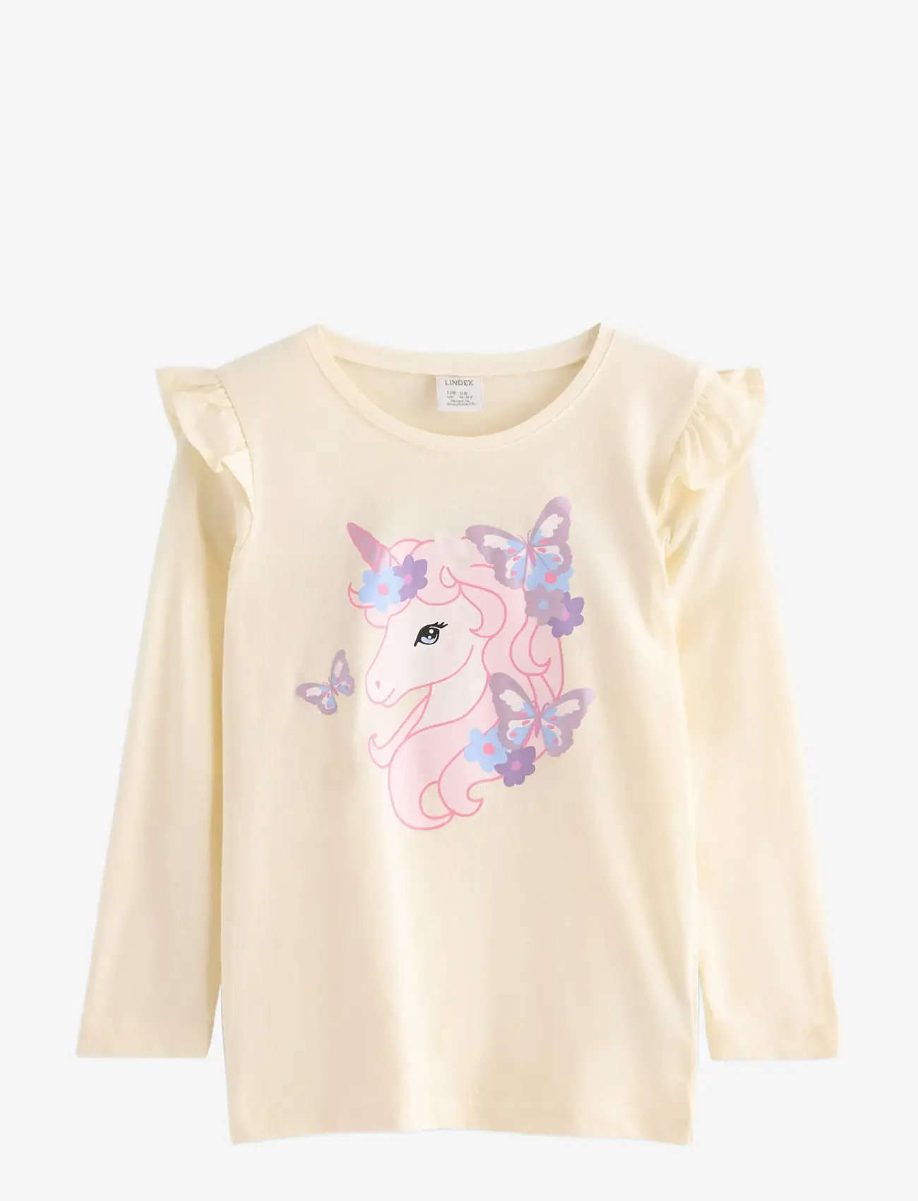 Lindex - Top ls frill detail unicorn pr - langærmede t-shirts - white - 1