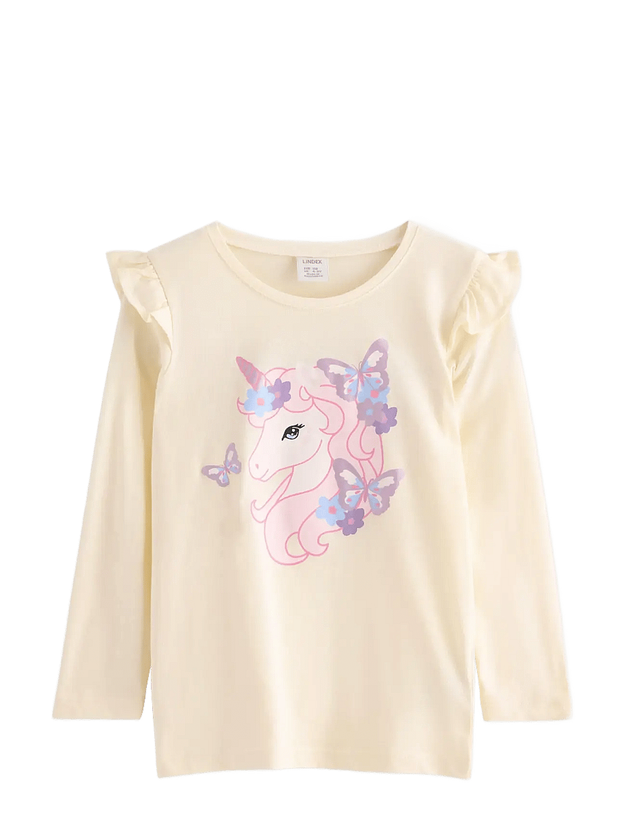 Lindex - Top ls frill detail unicorn pr - langärmelig - white - 1