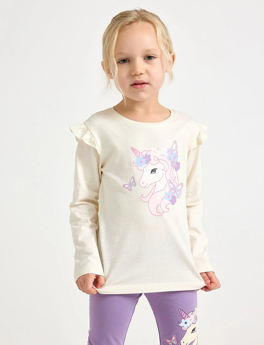 Lindex - Top ls frill detail unicorn pr - langärmelig - white - 0