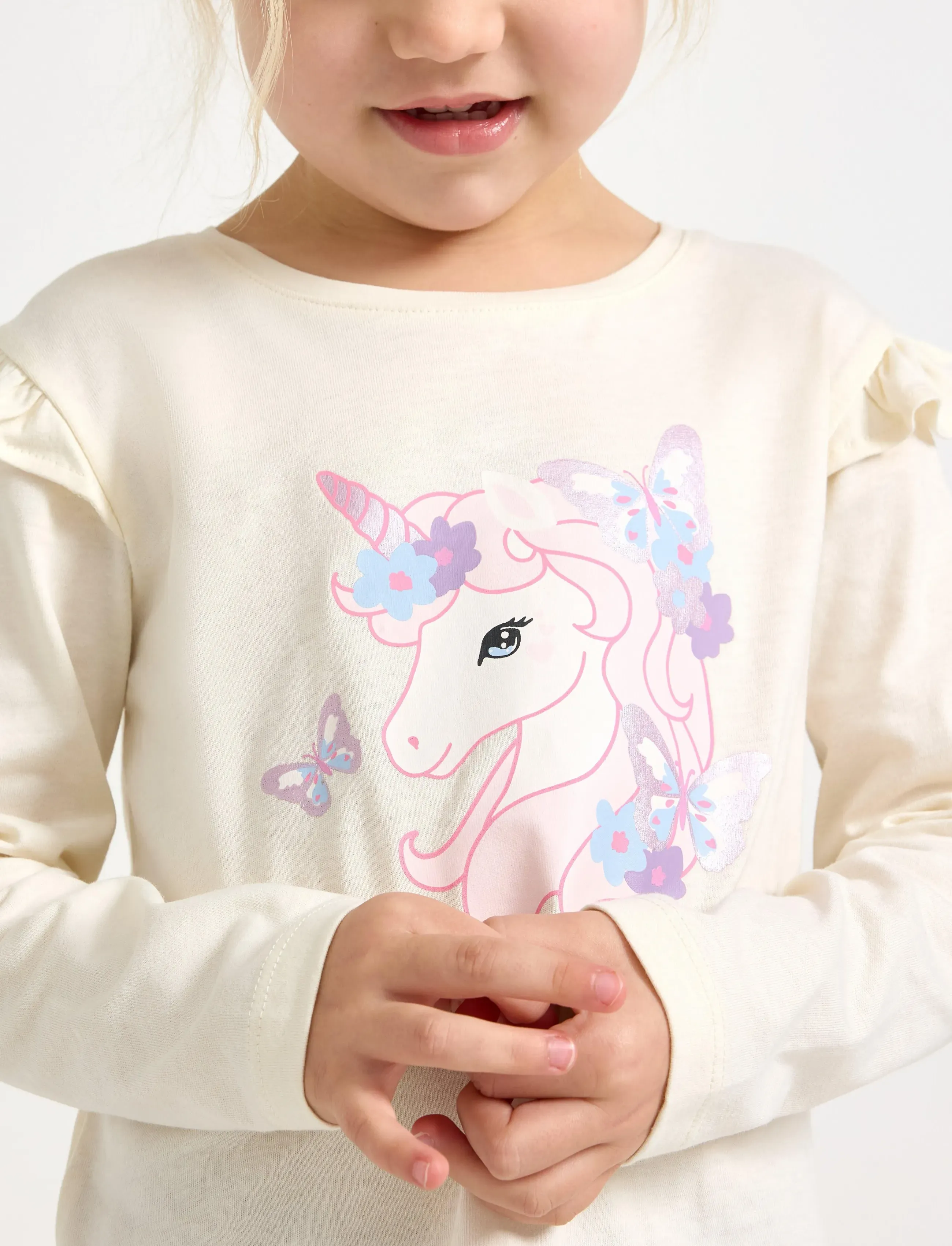 Lindex - Top ls frill detail unicorn pr - langärmelig - white - 4
