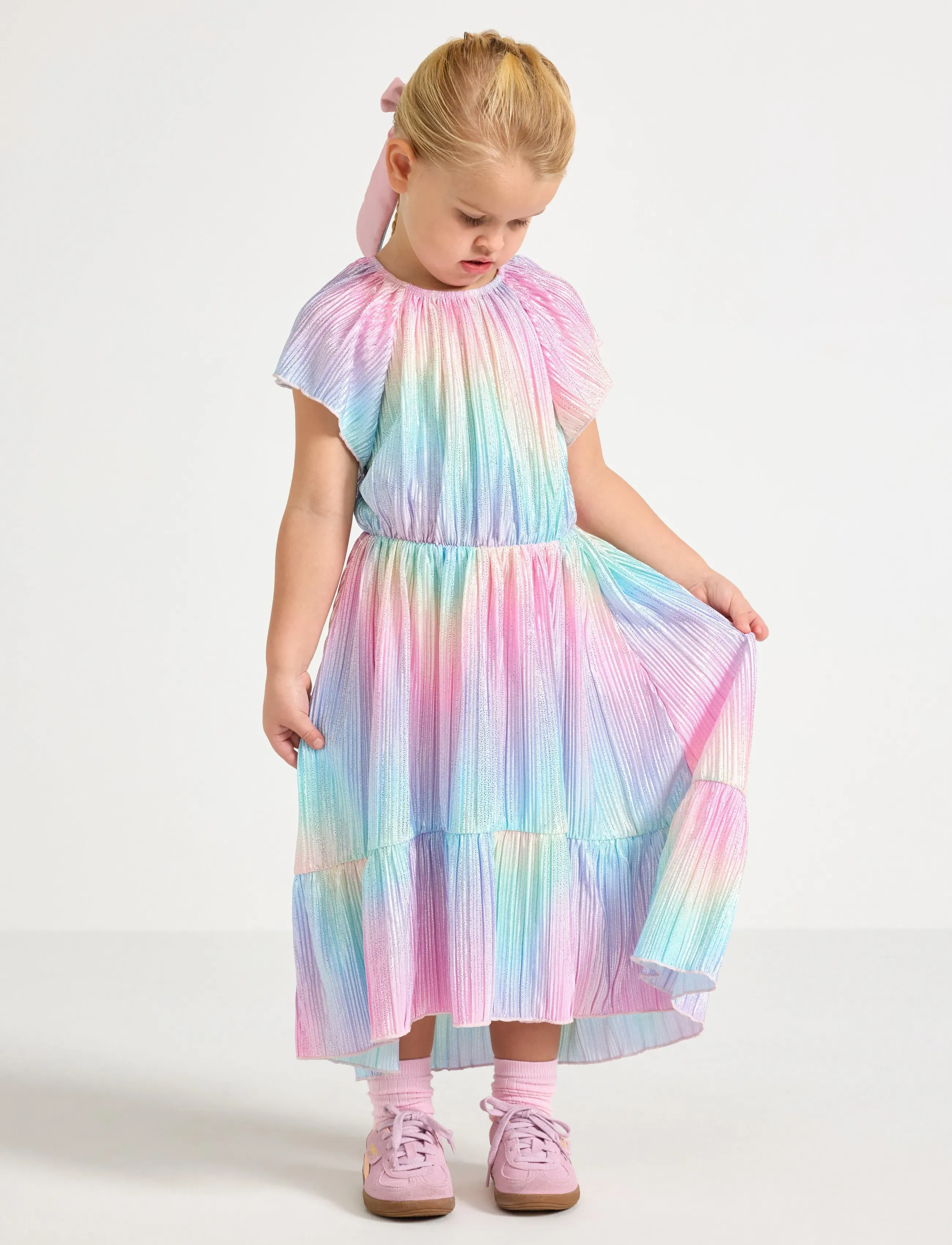 Lindex Dress ss plisse rainbow AOP - Kleider - LIGHT PINK / multi