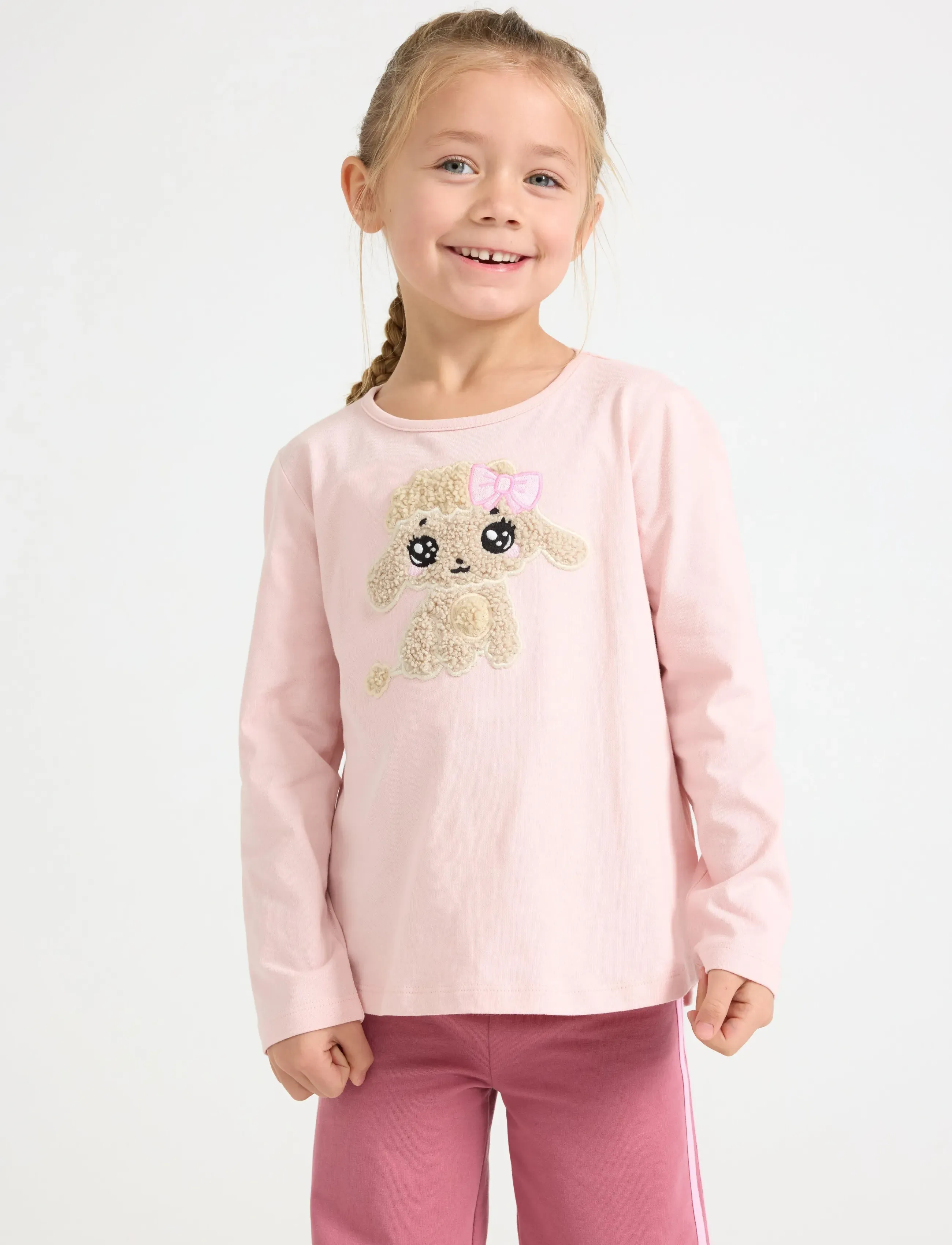 Lindex Top ls pile applique - T-shirts - LIGHT DUSTY PINK / pink/rose