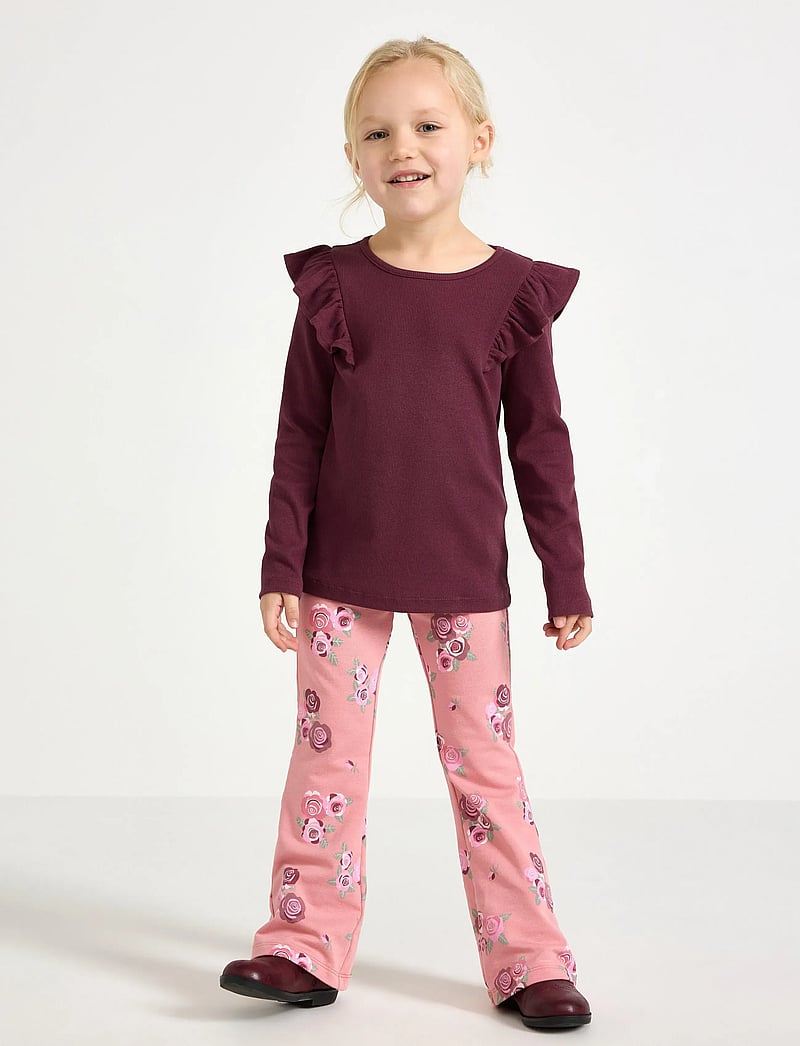 Lindex - Leggings flare br AOP - leggings - dusty pink - 0