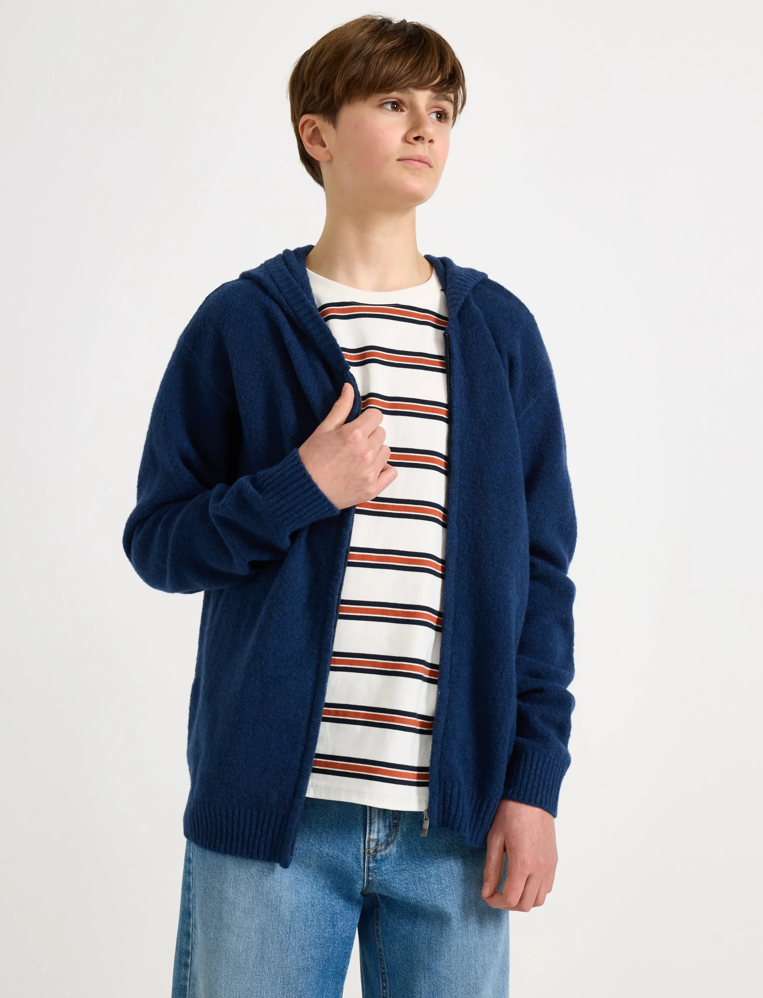 Lindex Sweatshirt zip hood knitted - Sweatshirts & Hettegensere - DARK BLUE MELANGE / navy