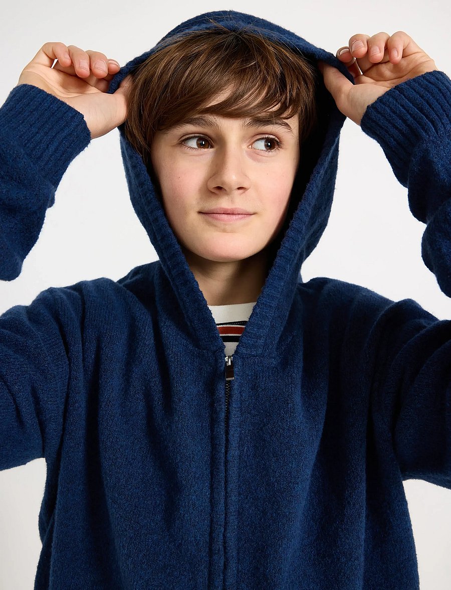 Lindex - Sweatshirt zip hood knitted - kapuzenpullover - dark blue melange - 4