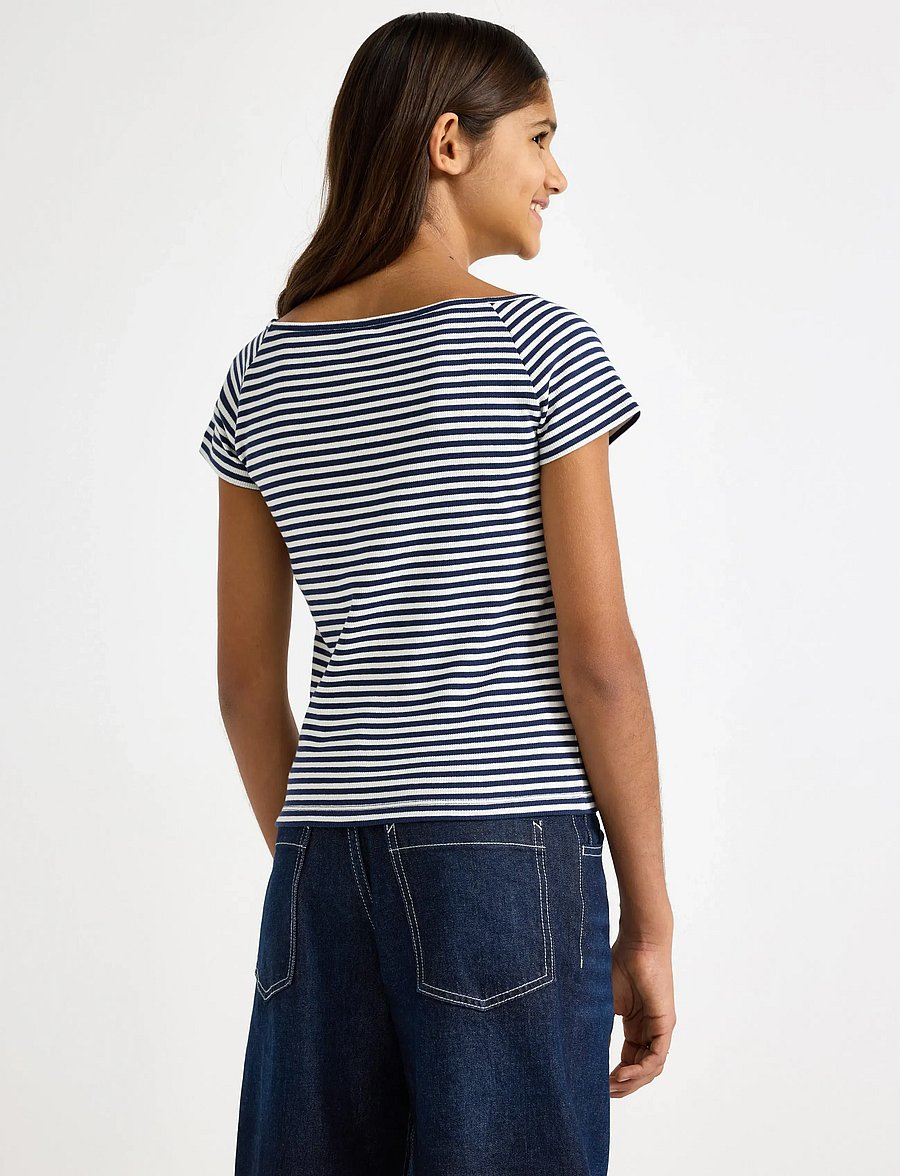 Lindex - Top short sleeve rib and deep - kurzärmelige - dark blue - 3