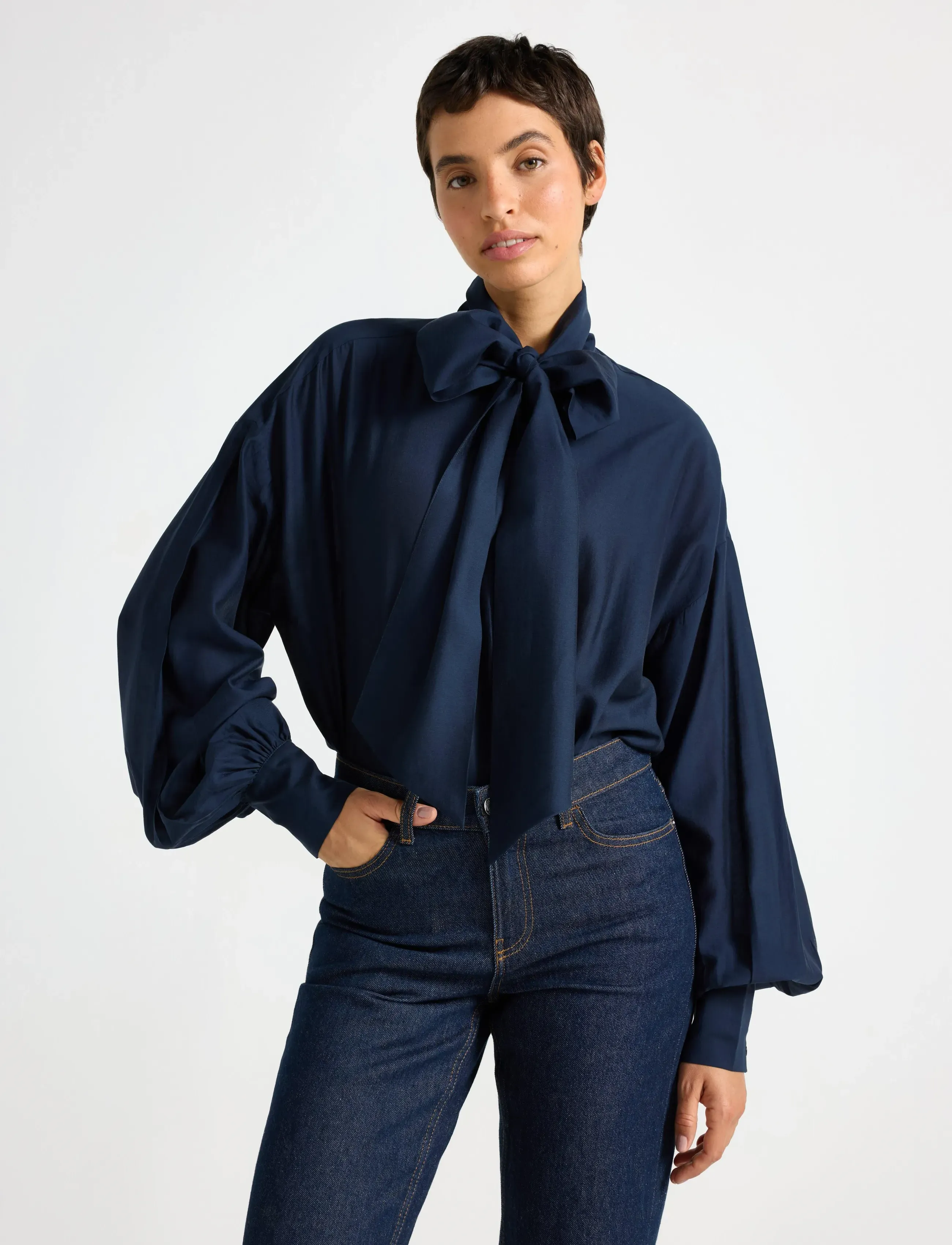 Lindex - Blouse Frida - long sleeved blouses - dk blue - 0
