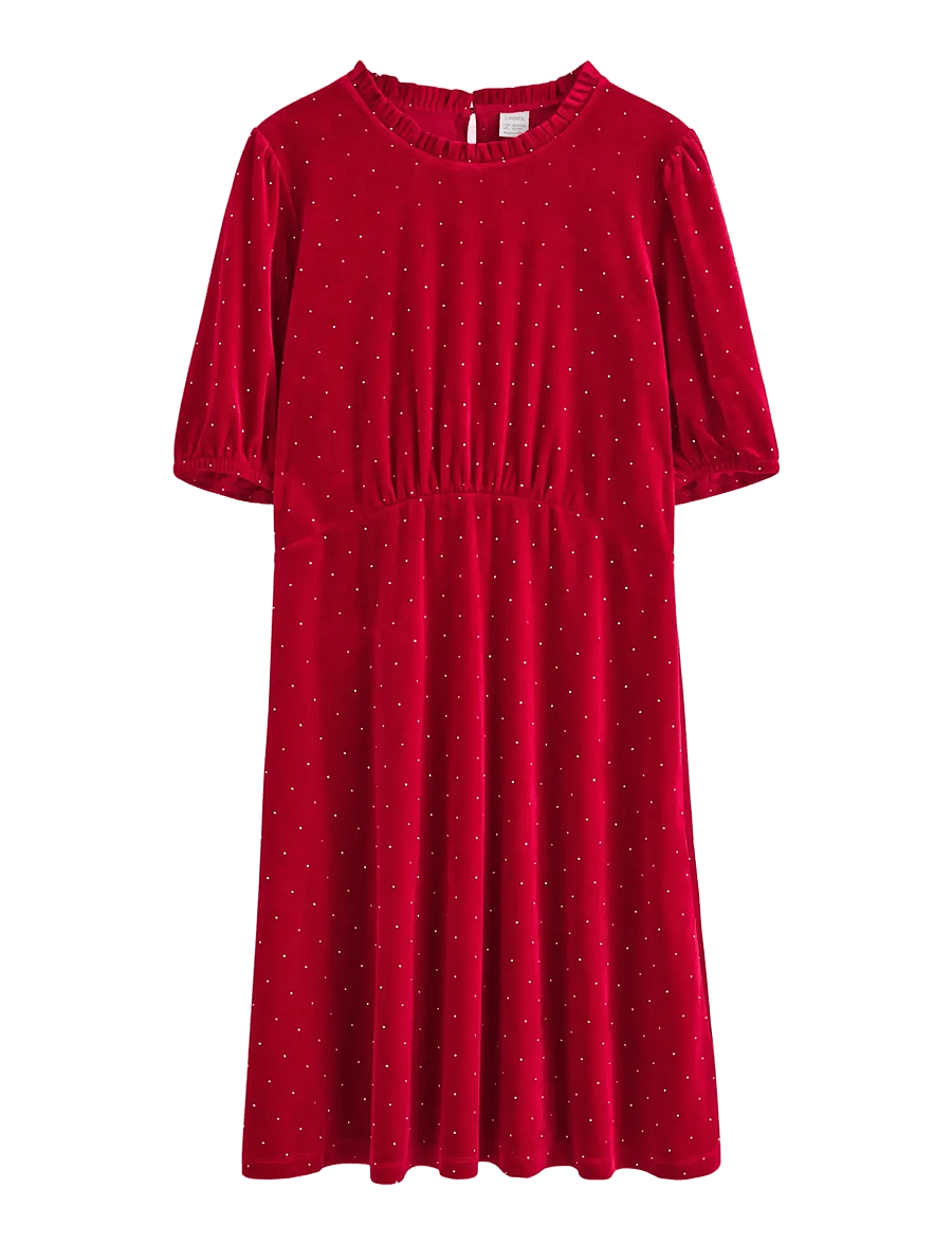 Lindex - Dress velvet with gold dots - lühikeste varrukatega vabaajakleidid - red - 0