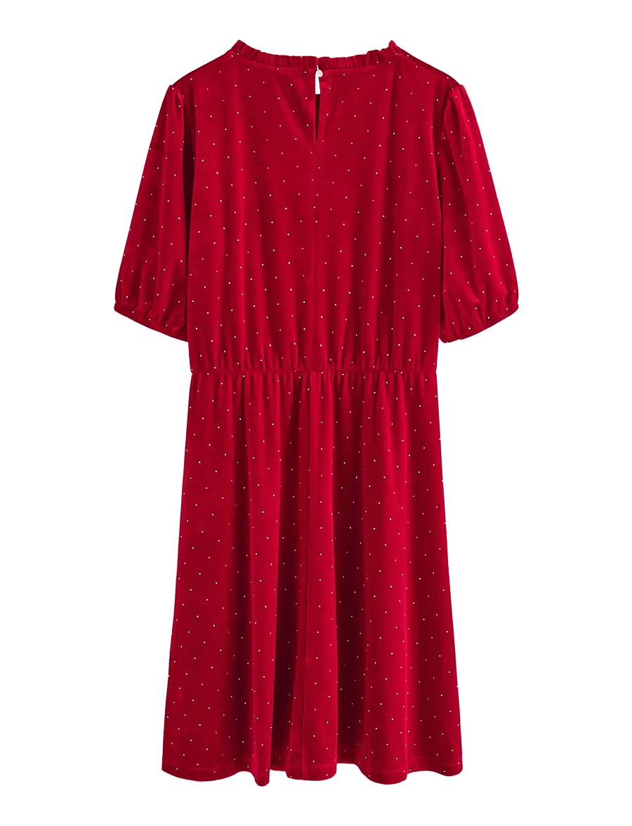 Lindex - Dress velvet with gold dots - lühikeste varrukatega vabaajakleidid - red - 1