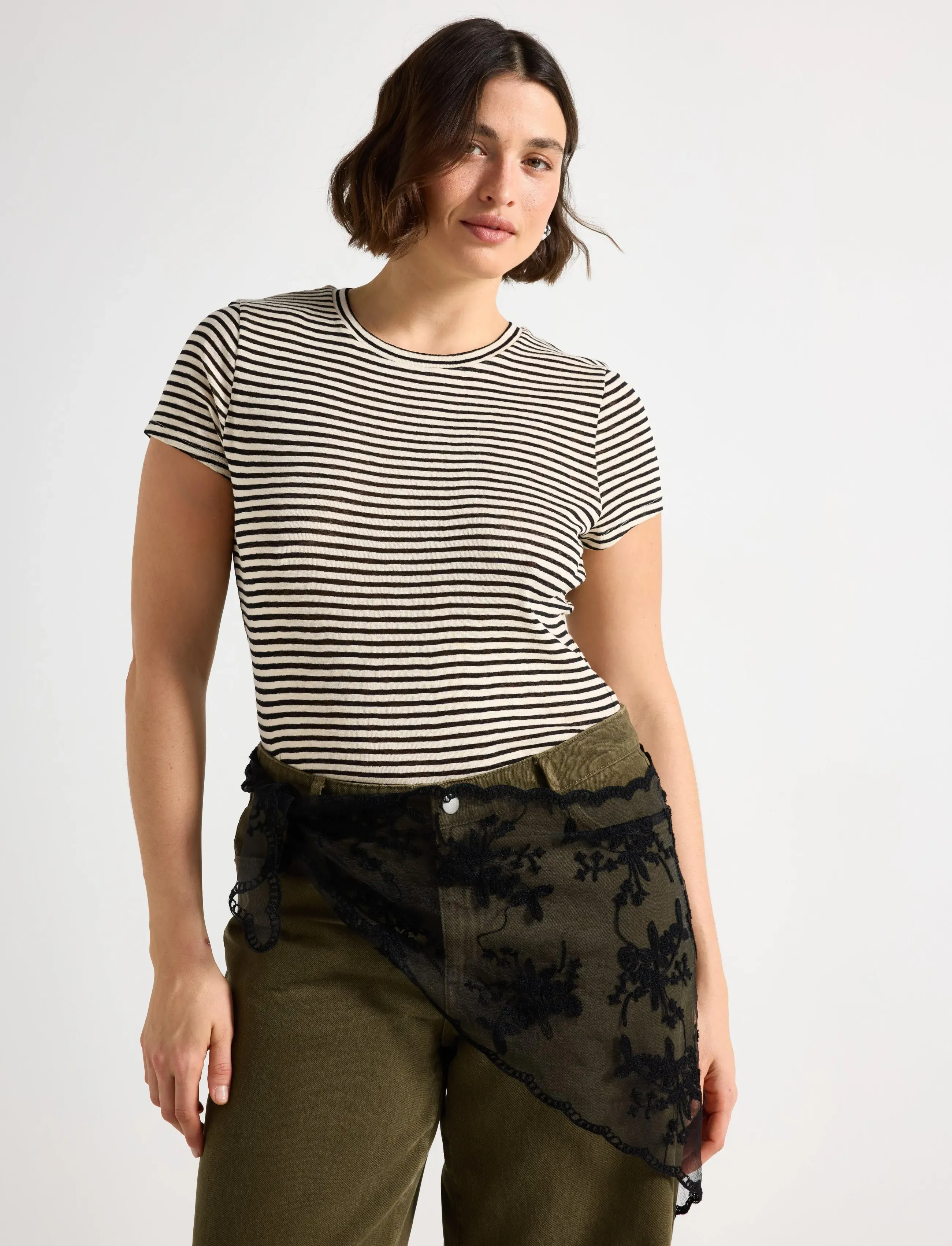 Lindex Short-sleeved top - T-shirts & Tops - LIGHT DUSTY BEIGE / black