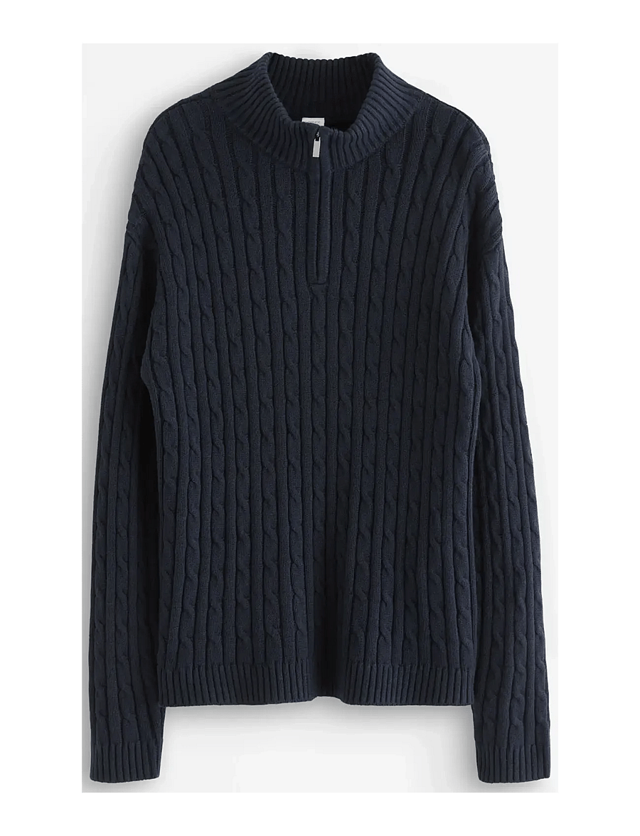 Lindex - Sweater cable knit halfzip - pullover - dark navy - 1