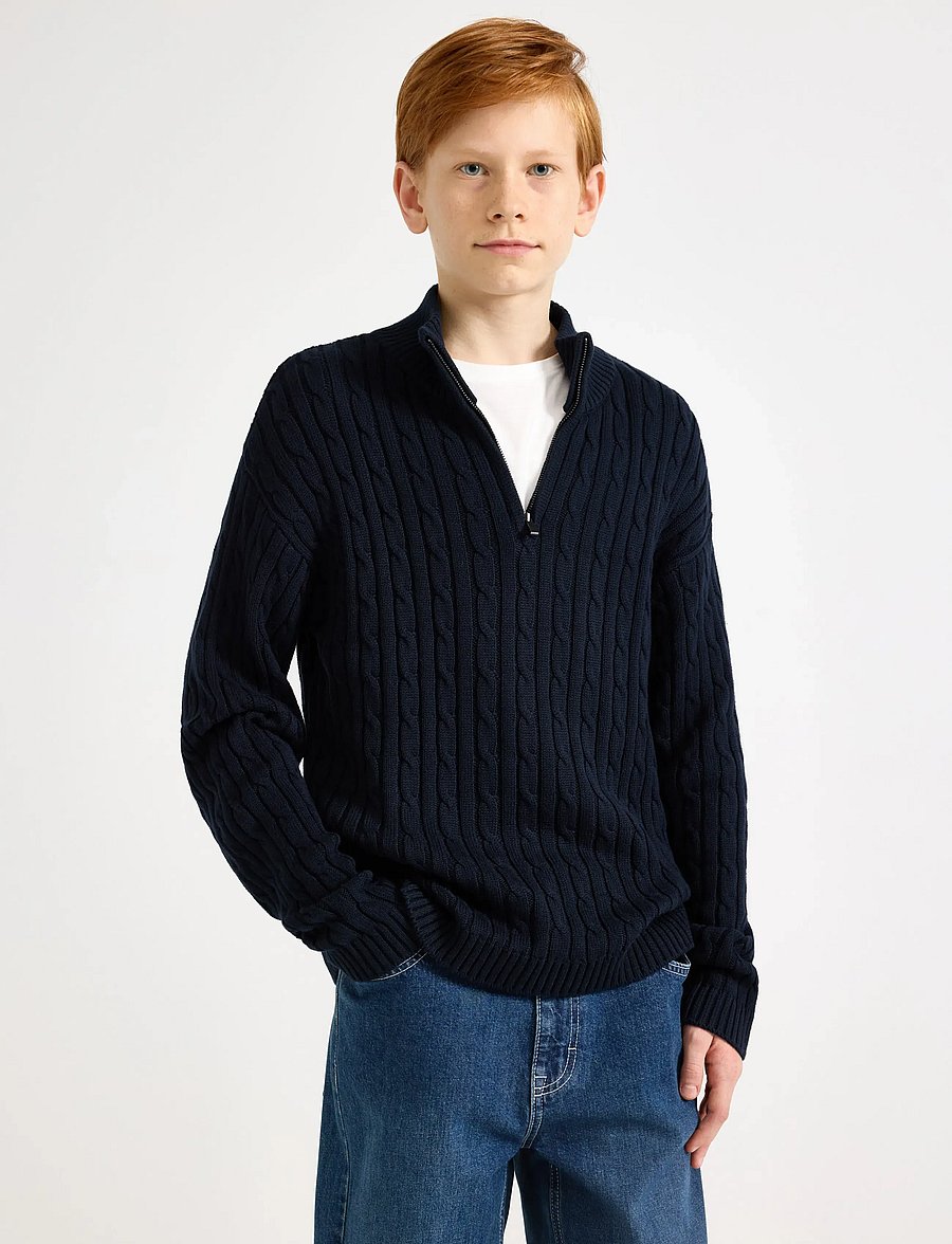 Lindex - Sweater cable knit halfzip - pullover - dark navy - 0