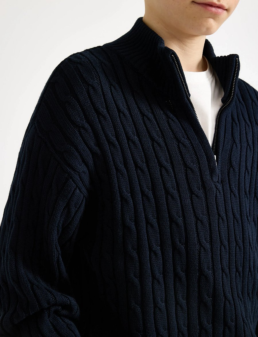Lindex - Sweater cable knit halfzip - pullover - dark navy - 4