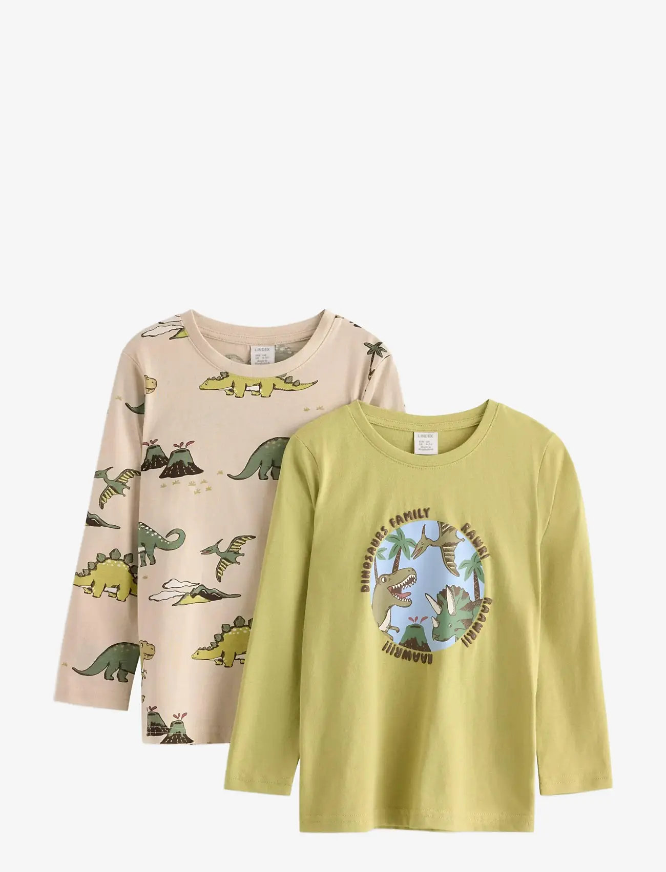 Lindex - Top LS Dino 2 pack - långärmade t-shirts - light dusty green - 1
