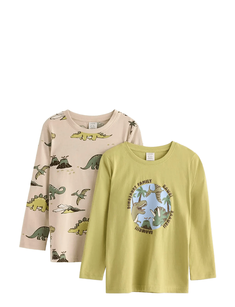 Lindex - Top LS Dino 2 pack - t-shirts à manches longues - light dusty green - 1