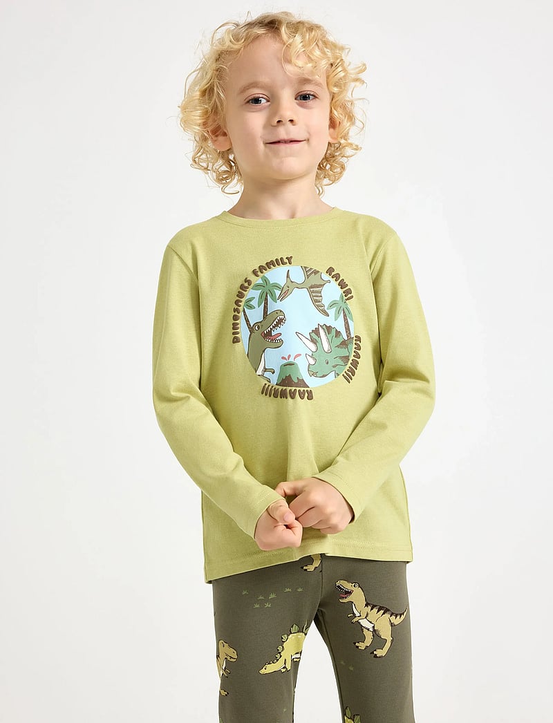 Lindex - Top LS Dino 2 pack - långärmade t-shirts - light dusty green - 0
