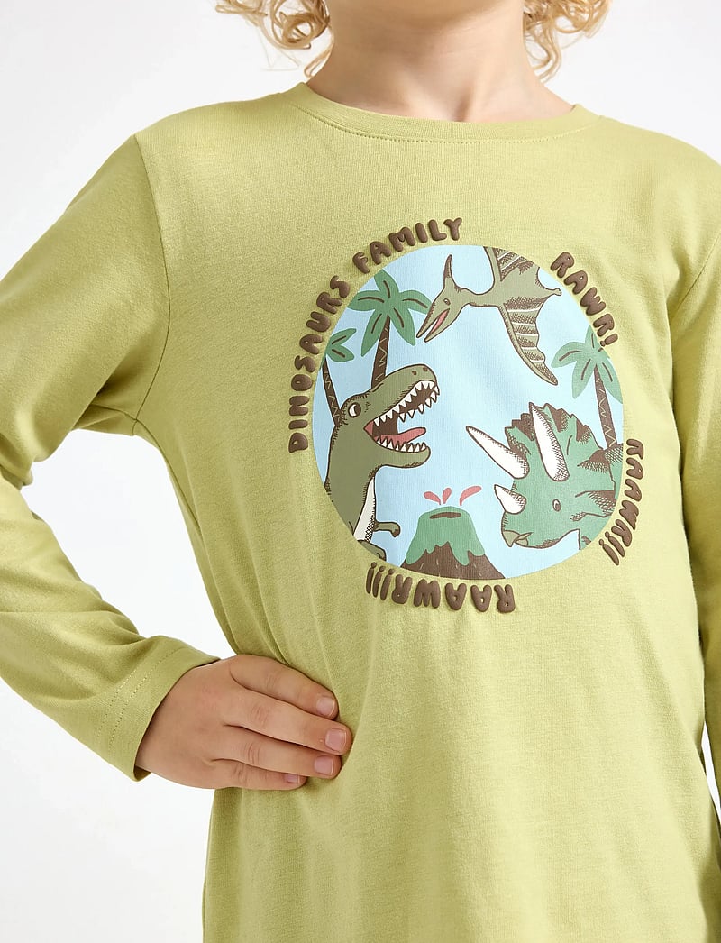 Lindex - Top LS Dino 2 pack - långärmade t-shirts - light dusty green - 4