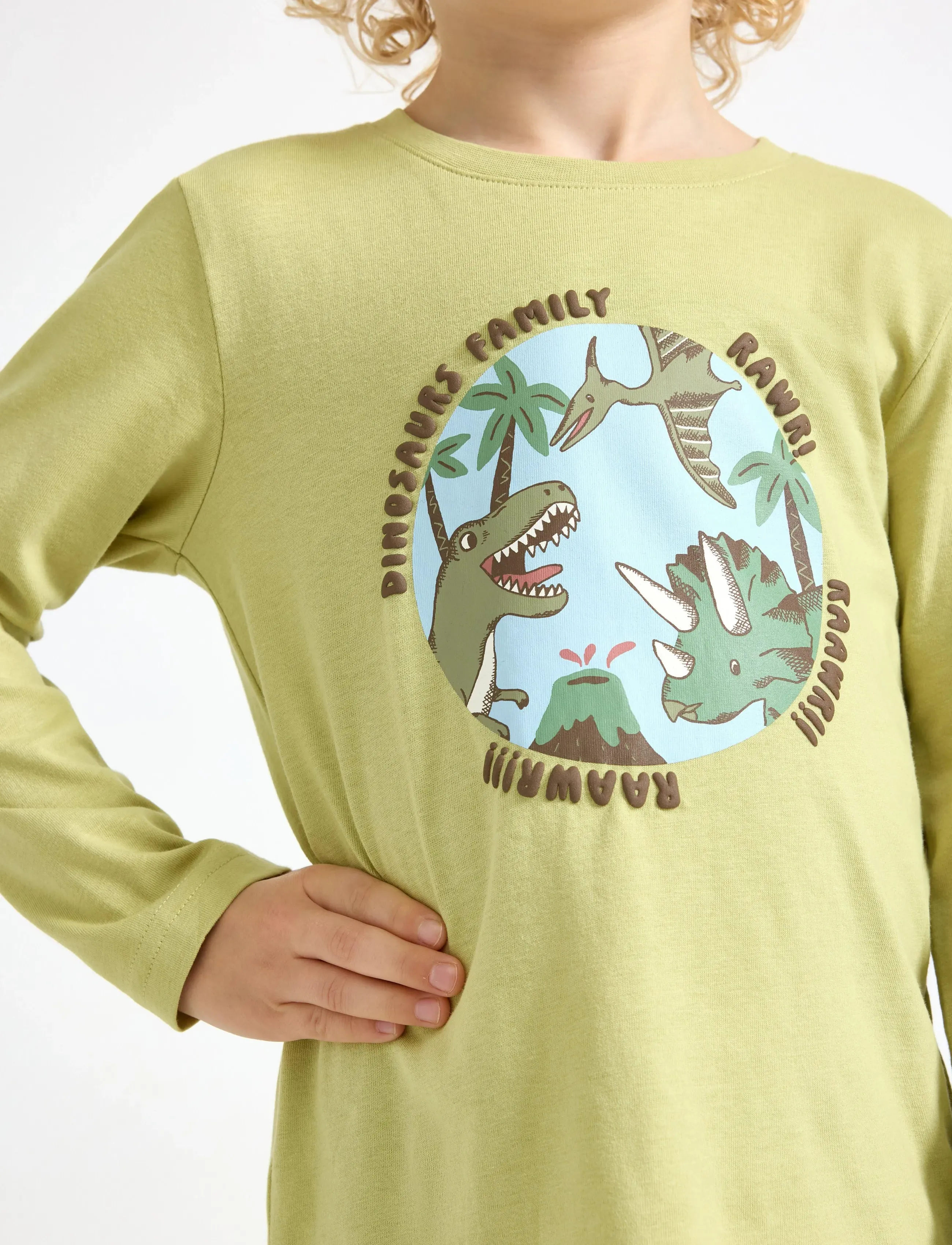 Lindex - Top LS Dino 2 pack - t-shirts à manches longues - light dusty green - 4