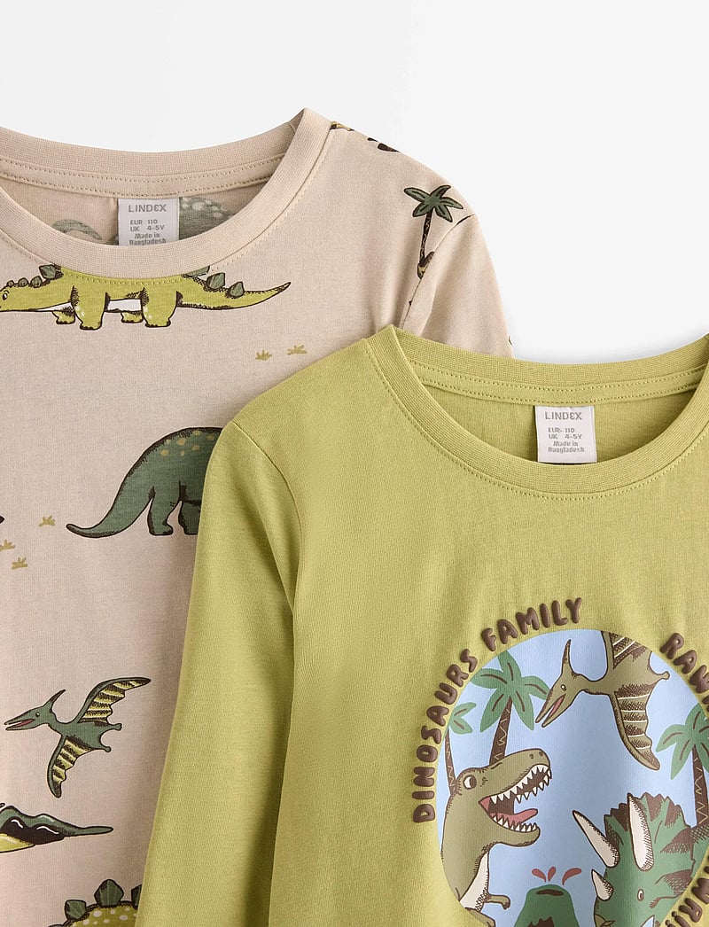 Lindex - Top LS Dino 2 pack - långärmade t-shirts - light dusty green - 5