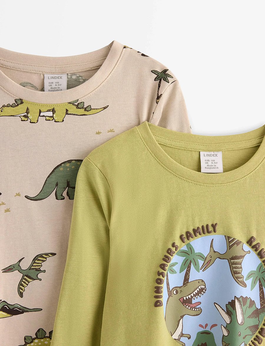 Lindex - Top LS Dino 2 pack - t-shirts à manches longues - light dusty green - 5
