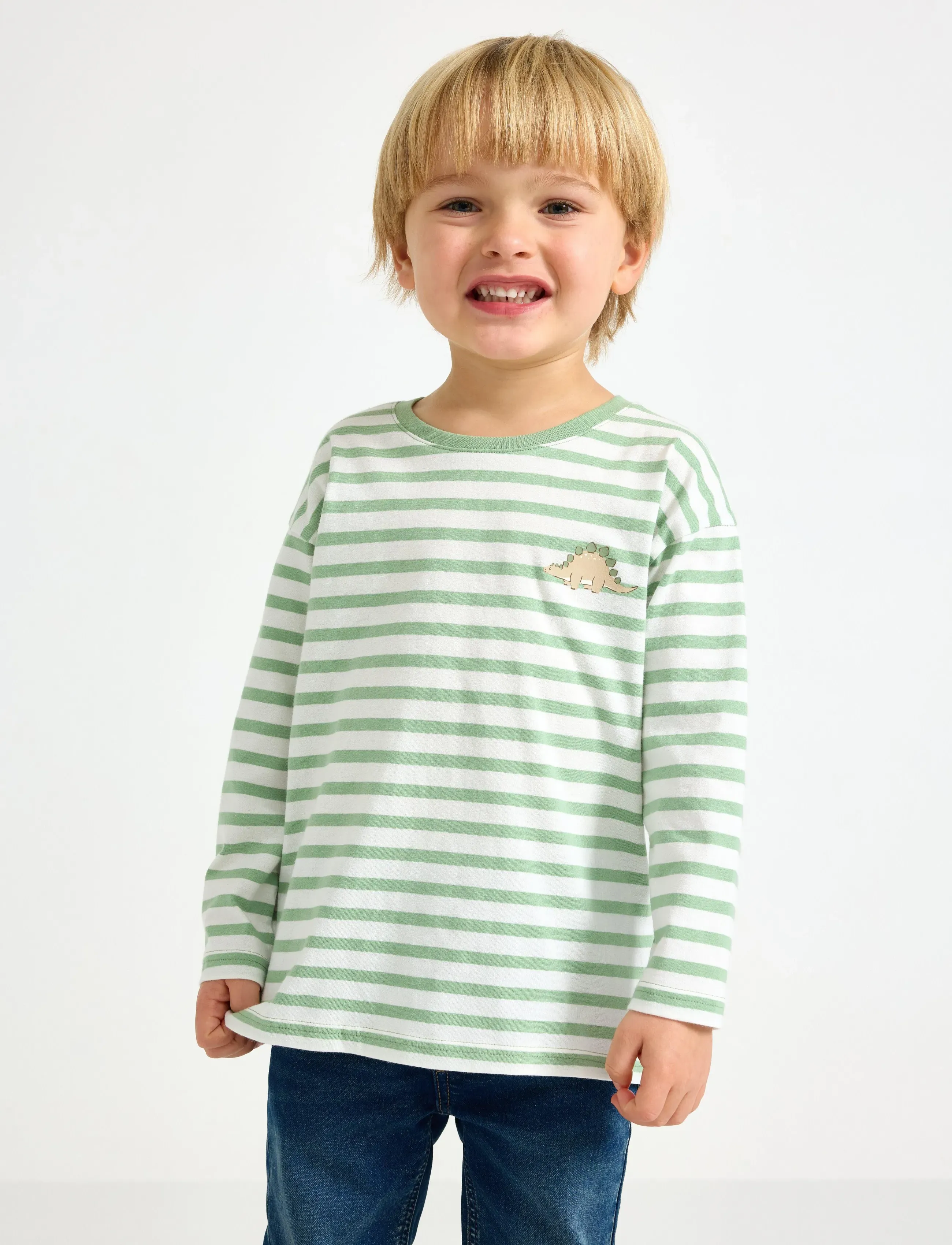 Lindex Top Ls Essentials Stripe - Langermede t-skjorter - DUSTY GREEN / green